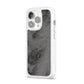 Faux Marble Grey Black iPhone 14 Pro Clear Tough Case Silver Angled Image