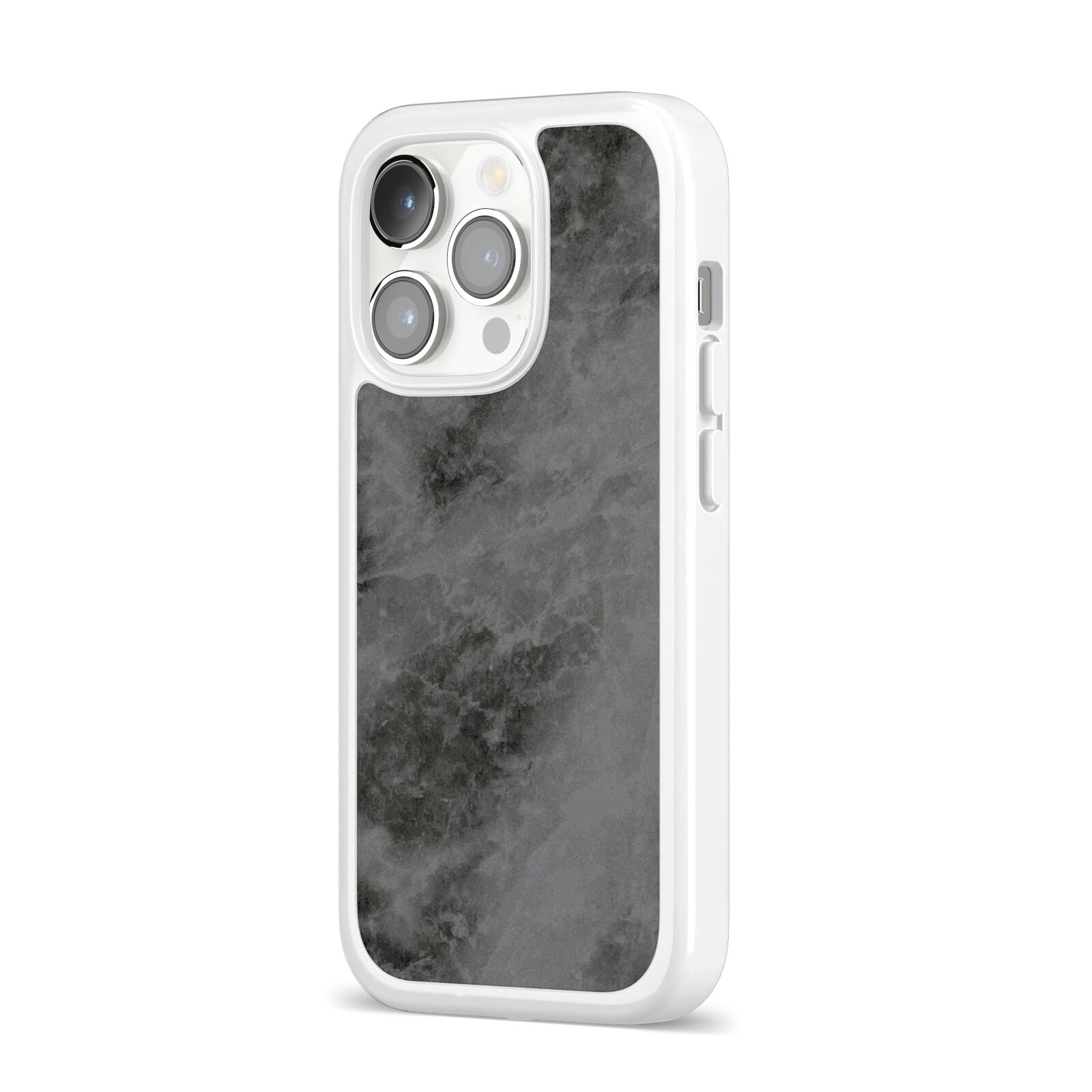 Faux Marble Grey Black iPhone 14 Pro Clear Tough Case Silver Angled Image