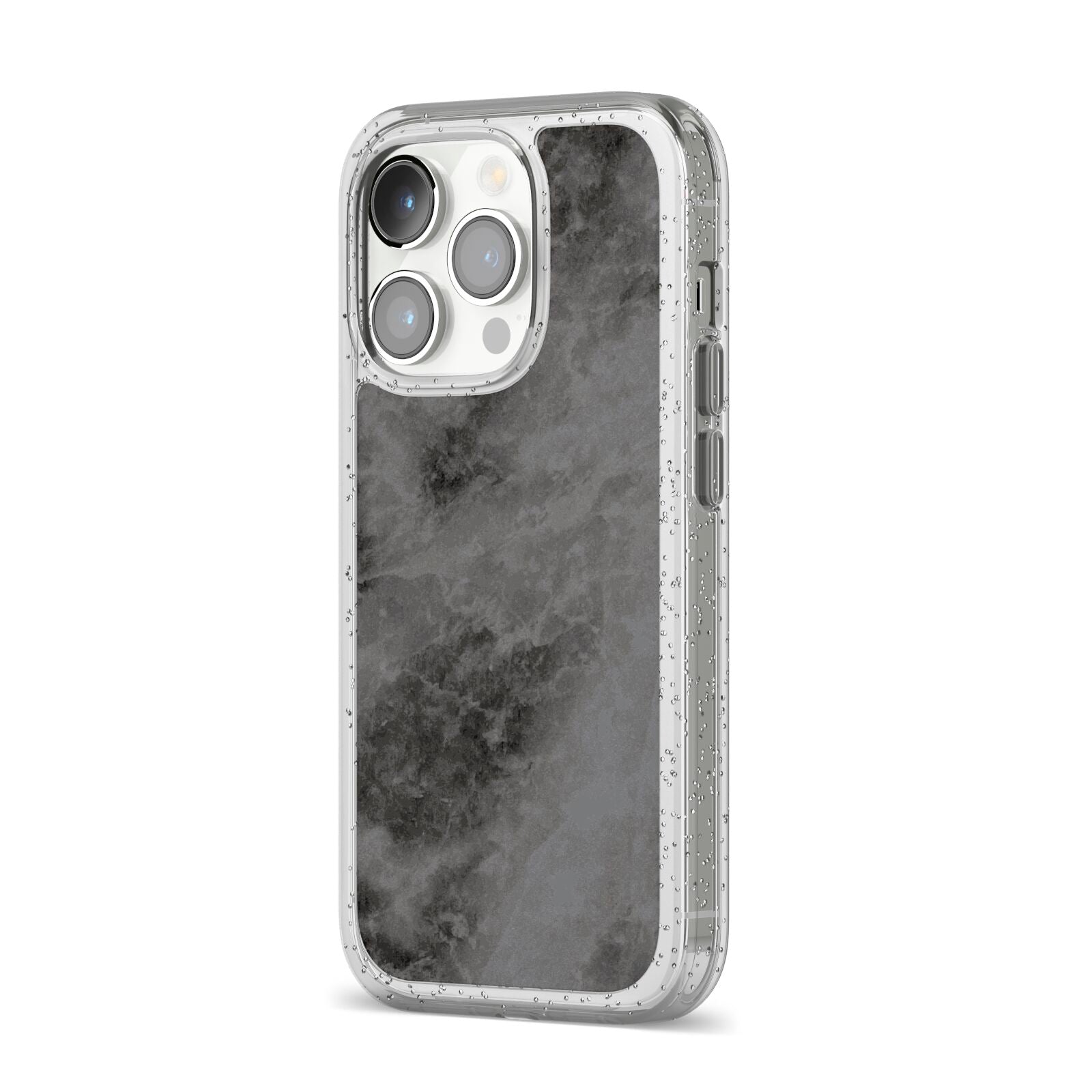 Faux Marble Grey Black iPhone 14 Pro Glitter Tough Case Silver Angled Image