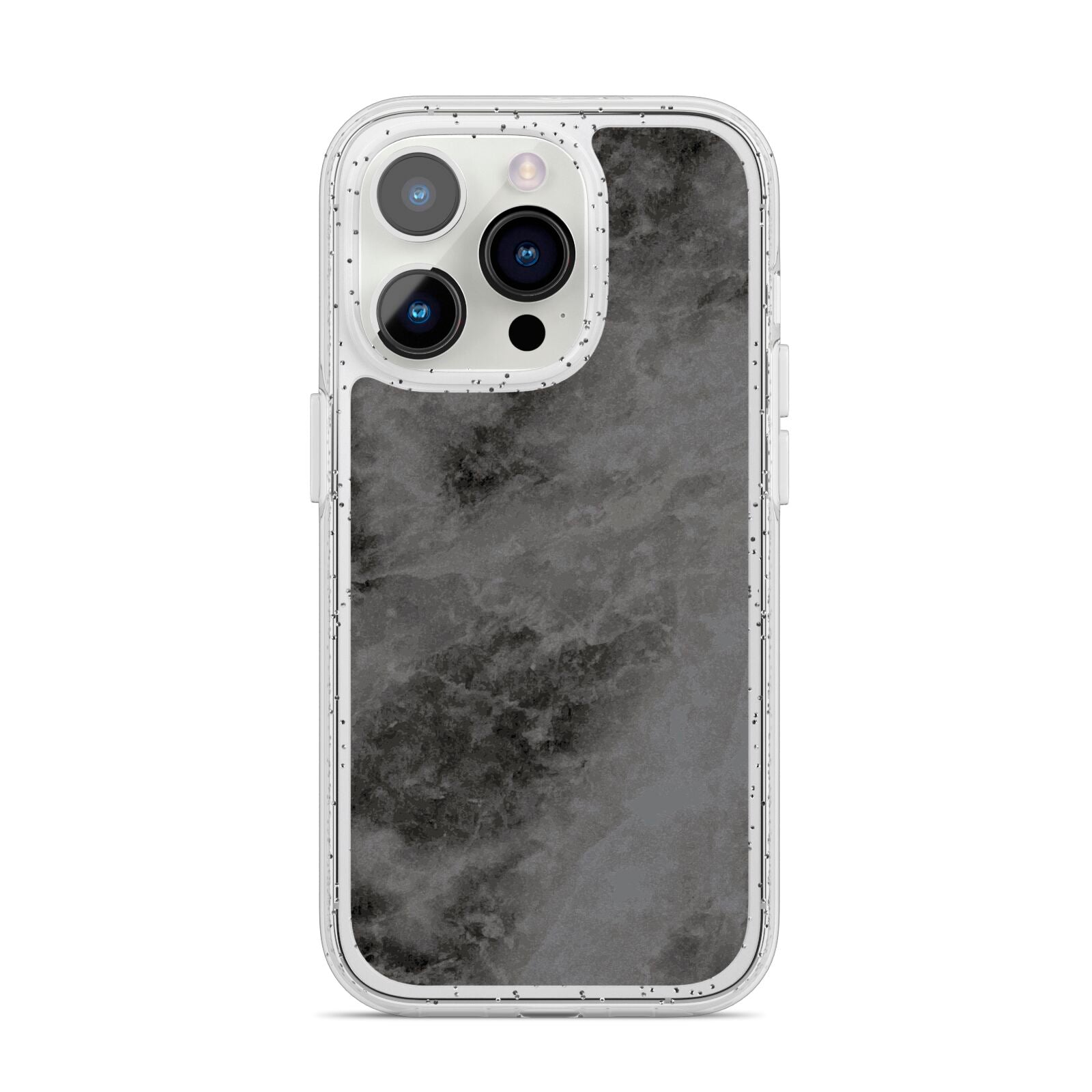 Faux Marble Grey Black iPhone 14 Pro Glitter Tough Case Silver