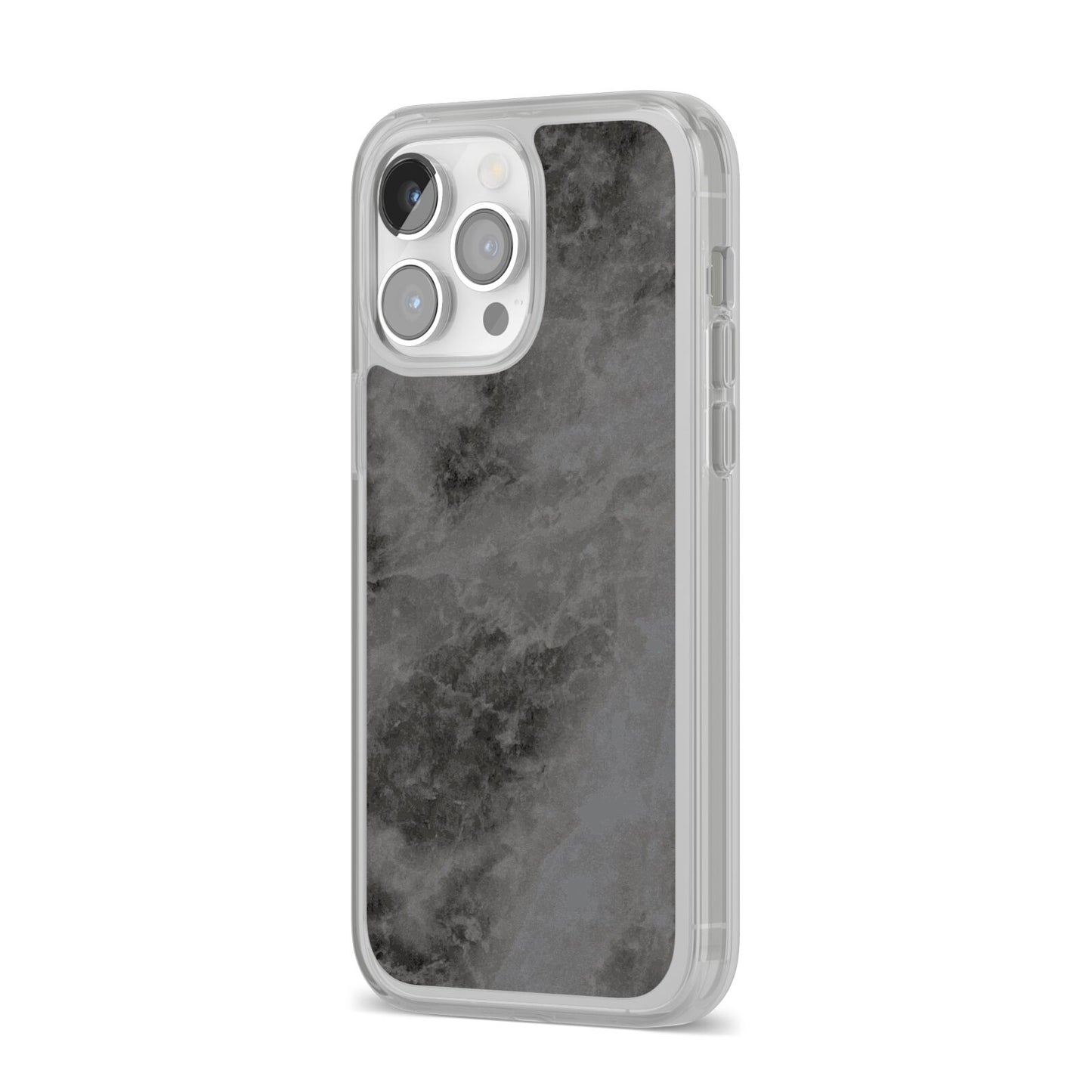 Faux Marble Grey Black iPhone 14 Pro Max Clear Tough Case Silver Angled Image