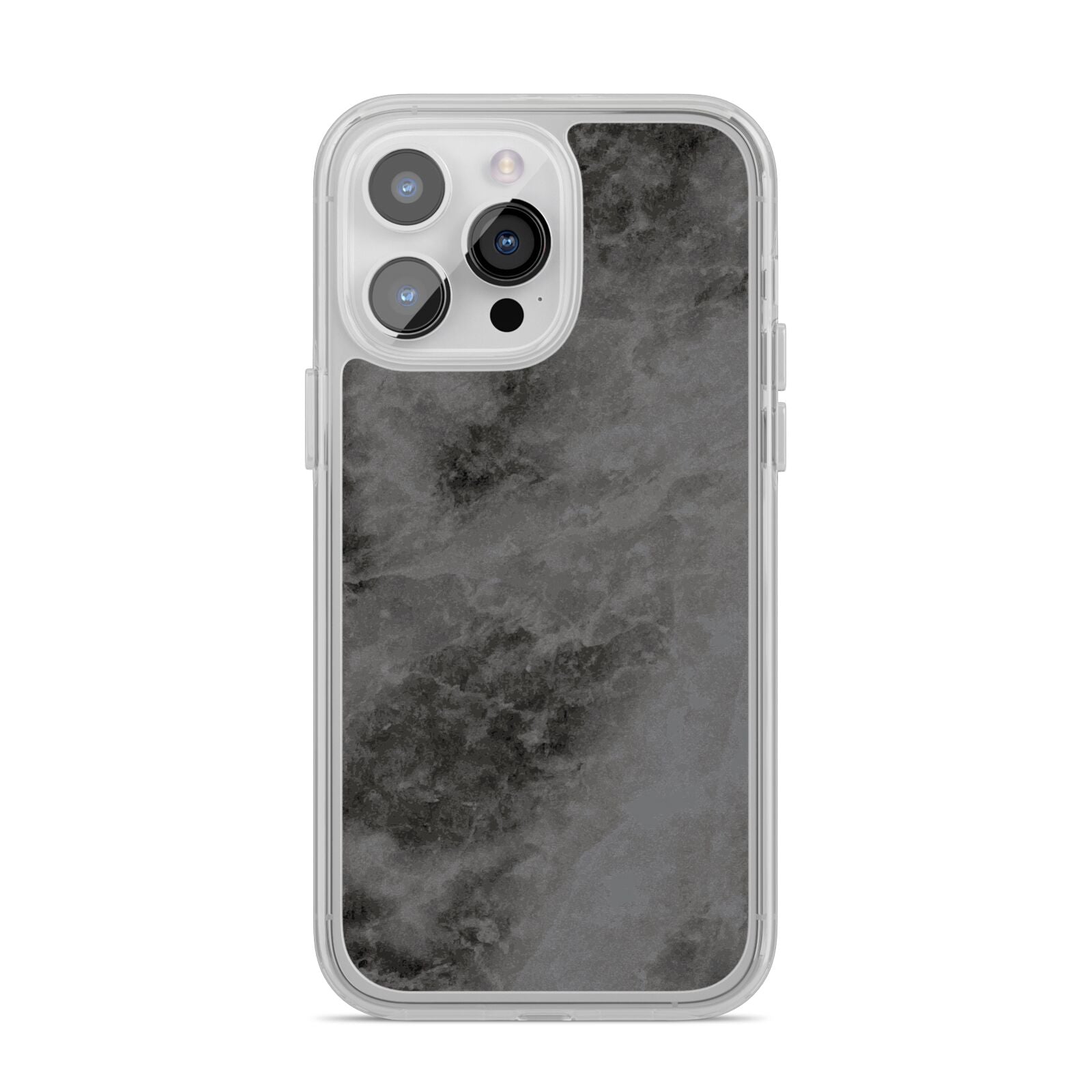 Faux Marble Grey Black iPhone 14 Pro Max Clear Tough Case Silver