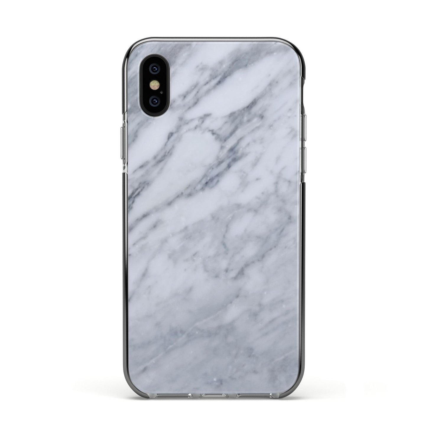 Faux Marble Italian Grey Apple iPhone Xs Impact Case Black Edge on Black Phone