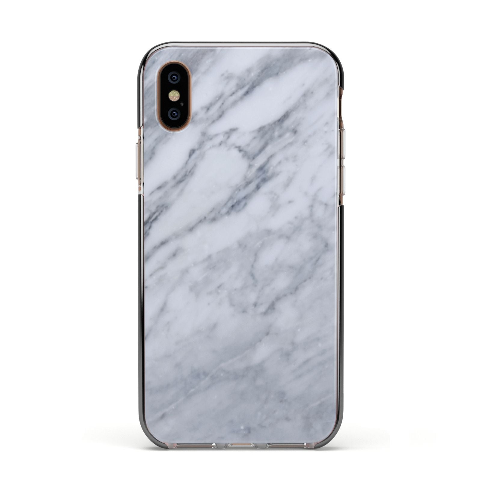 Faux Marble Italian Grey Apple iPhone Xs Impact Case Black Edge on Gold Phone