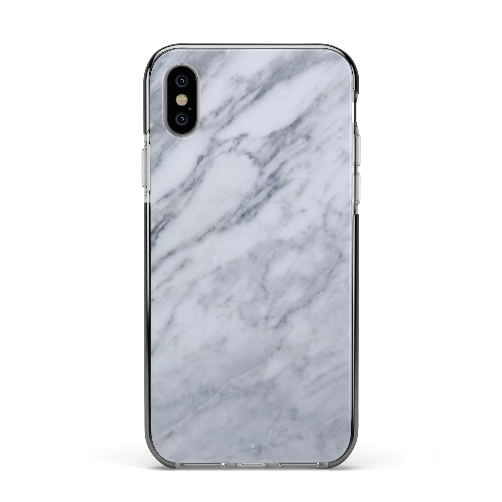 Faux Marble Italian Grey Apple iPhone Xs Impact Case Black Edge on Silver Phone