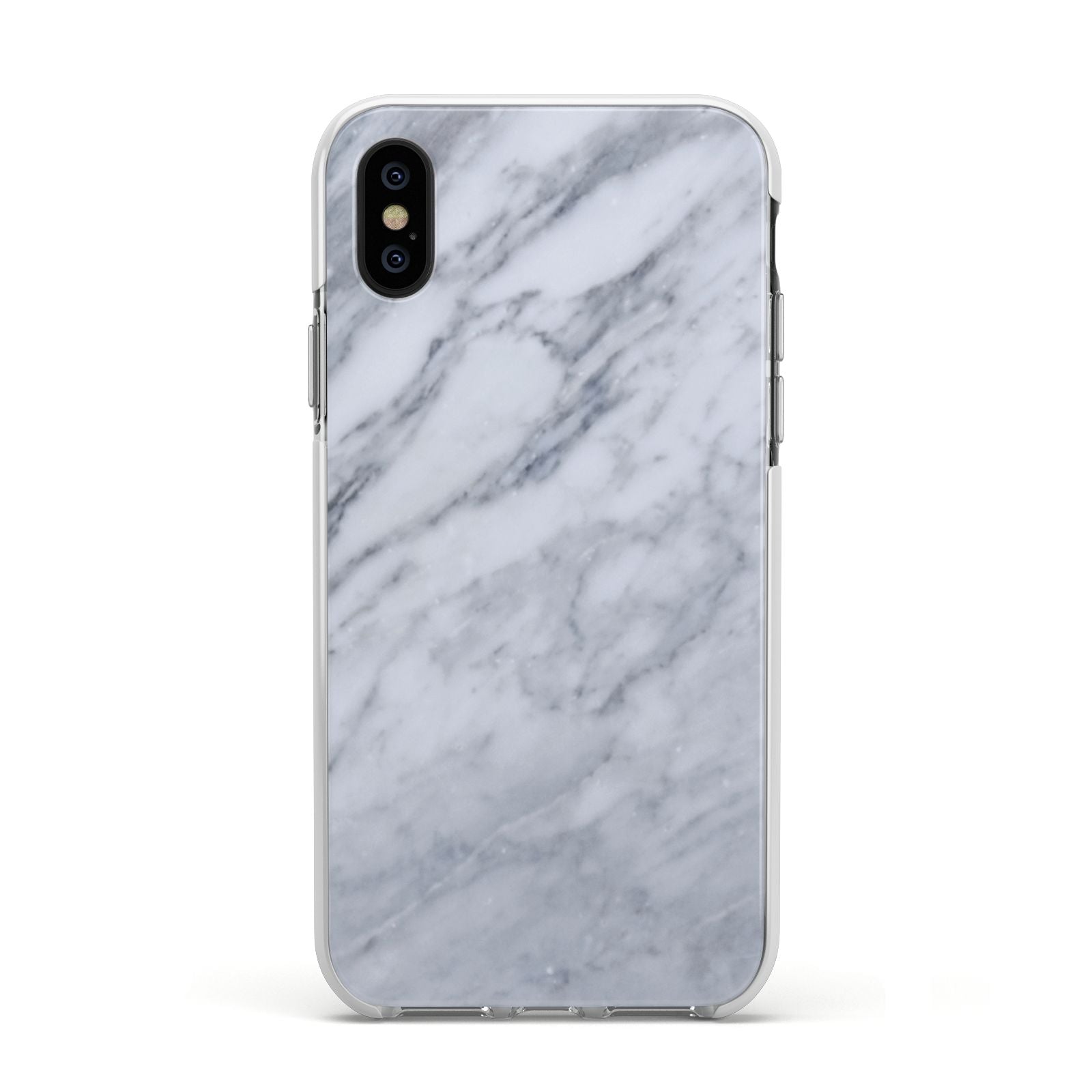 Faux Marble Italian Grey Apple iPhone Xs Impact Case White Edge on Black Phone