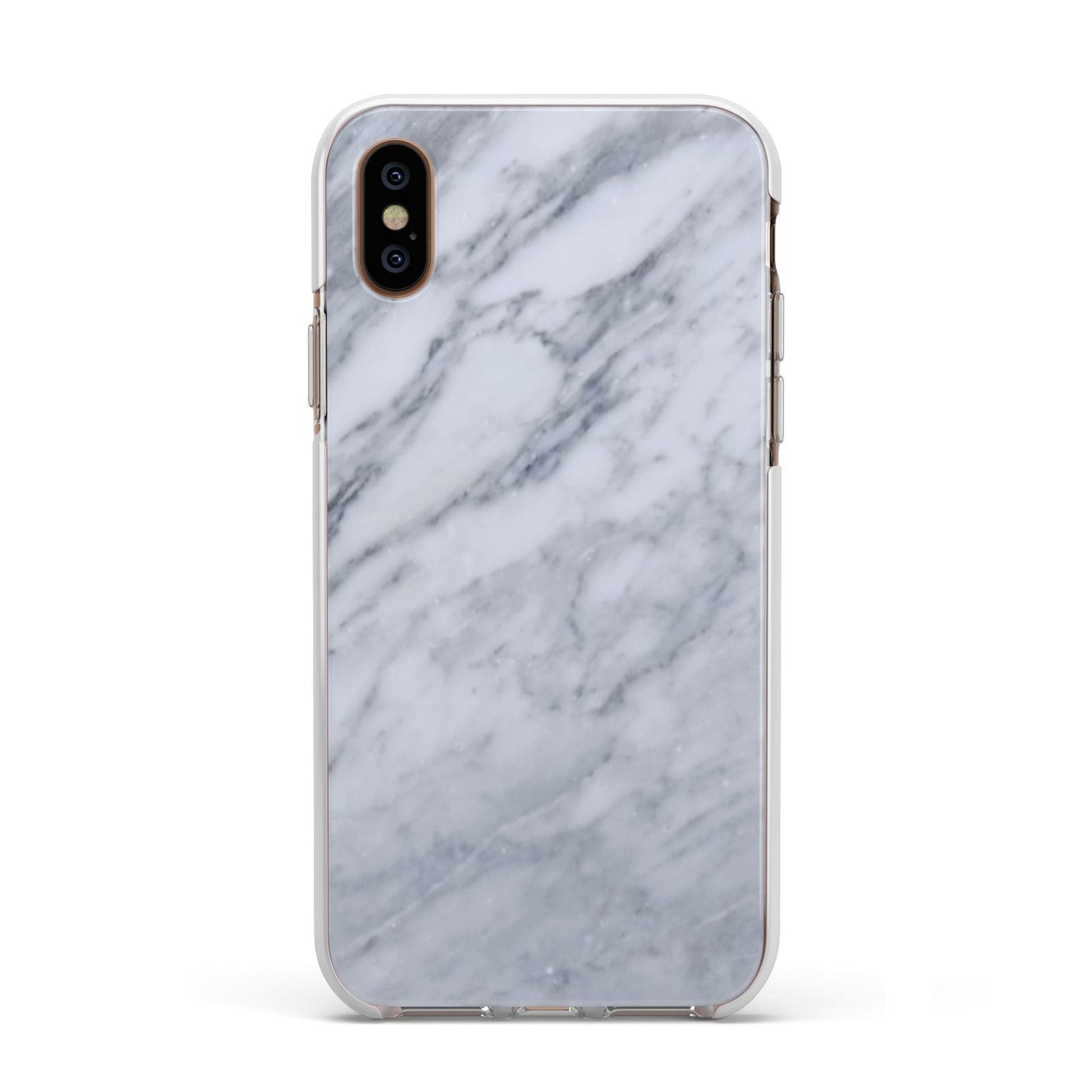 Faux Marble Italian Grey Apple iPhone Xs Impact Case White Edge on Gold Phone