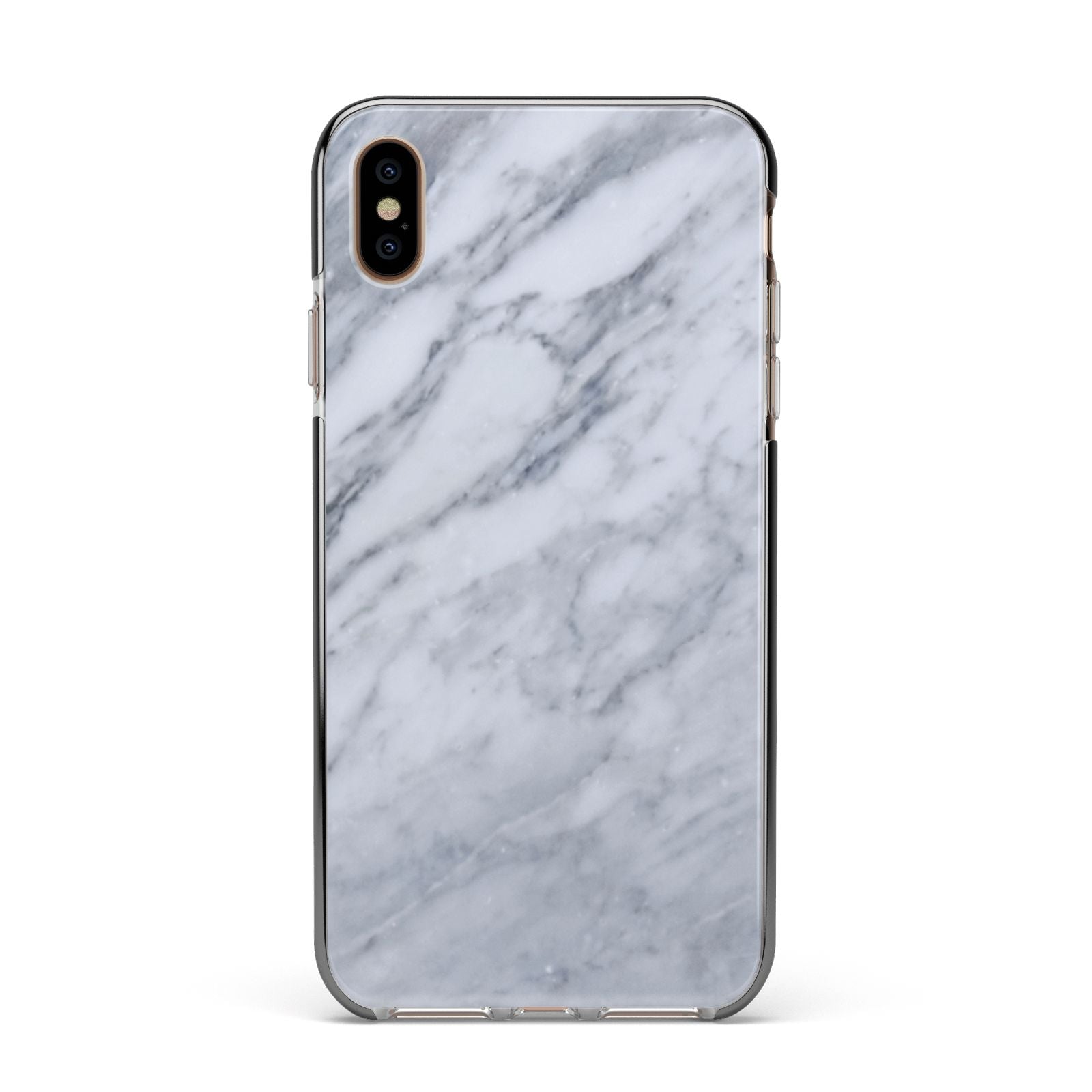 Faux Marble Italian Grey Apple iPhone Xs Max Impact Case Black Edge on Gold Phone