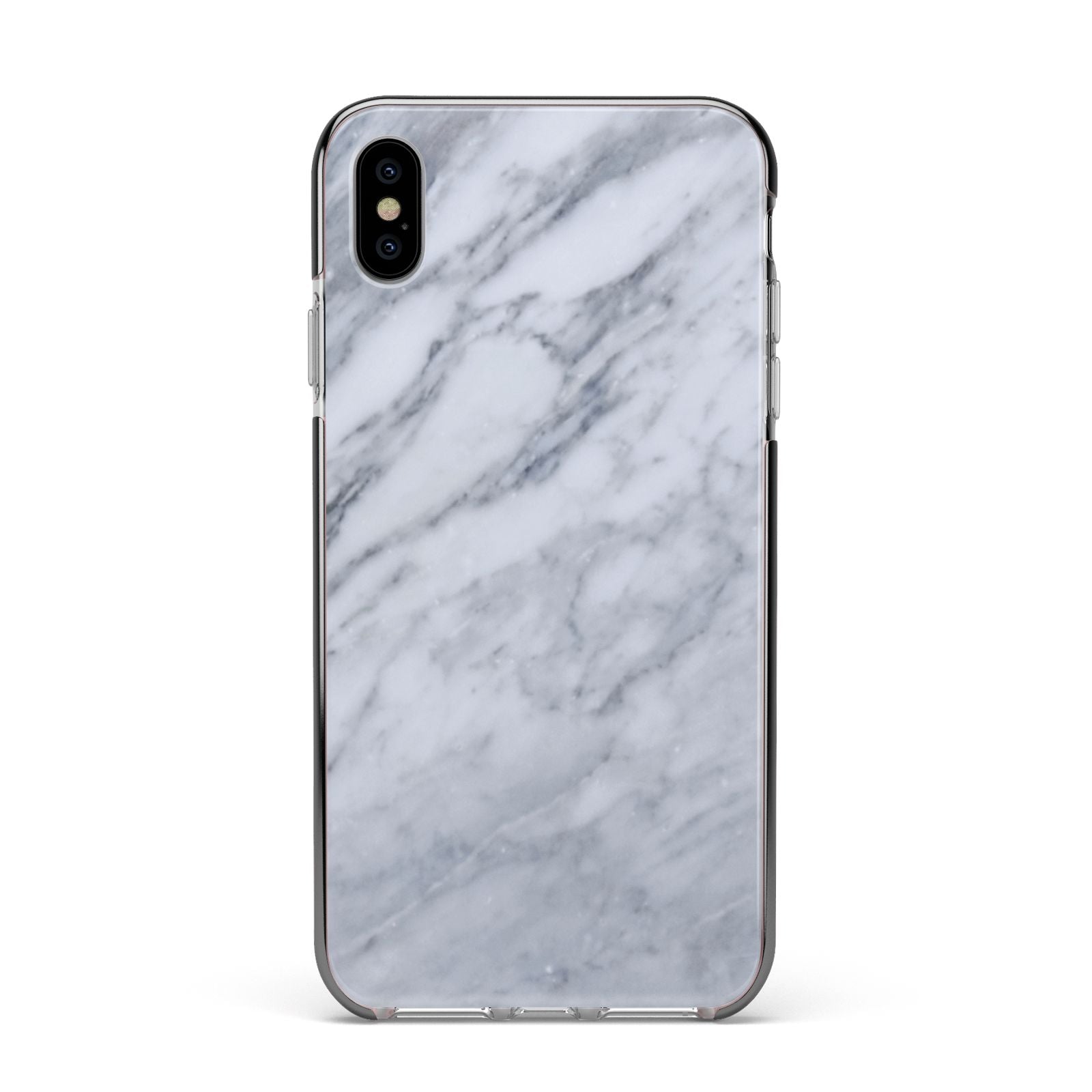 Faux Marble Italian Grey Apple iPhone Xs Max Impact Case Black Edge on Silver Phone