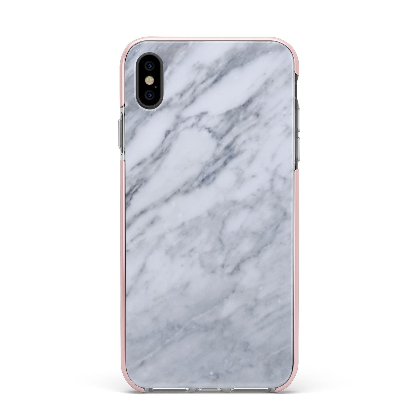 Faux Marble Italian Grey Apple iPhone Xs Max Impact Case Pink Edge on Black Phone