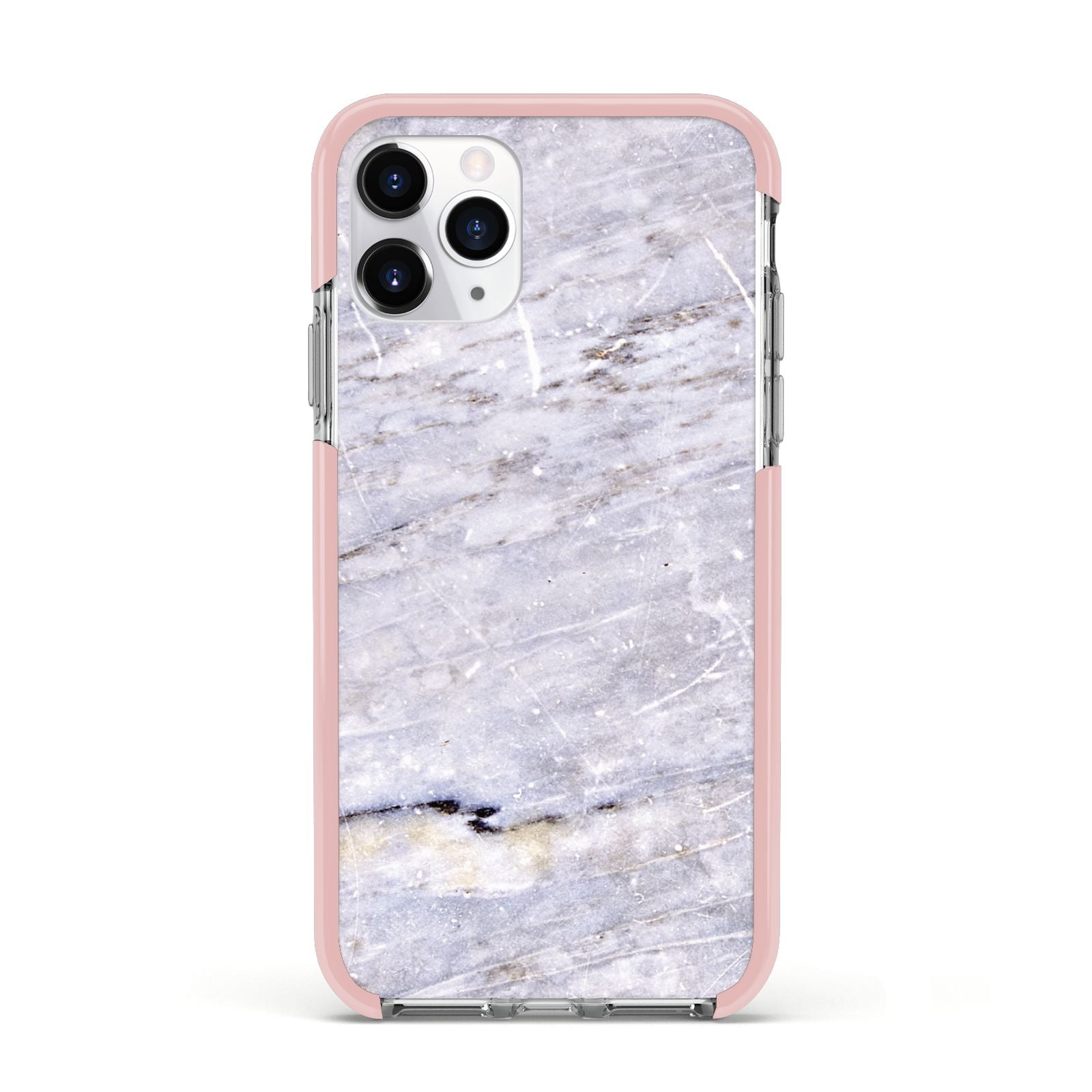 Faux Marble Mid Grey Apple iPhone 11 Pro in Silver with Pink Impact Case