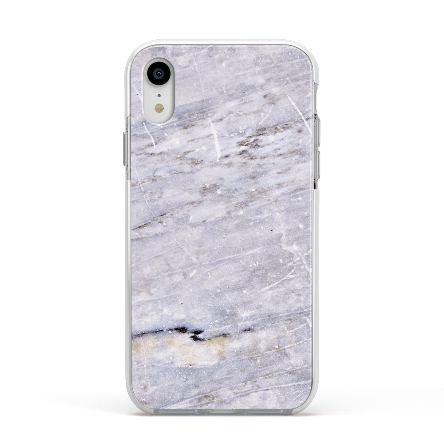 Faux Marble Mid Grey Apple iPhone XR Impact Case White Edge on Silver Phone