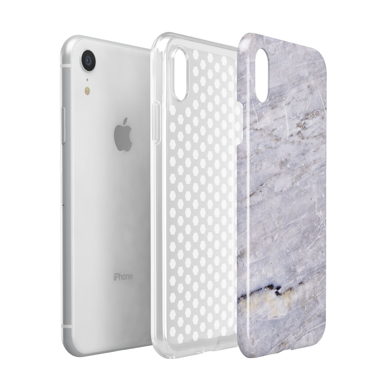 Faux Marble Mid Grey Apple iPhone XR White 3D Tough Case Expanded view