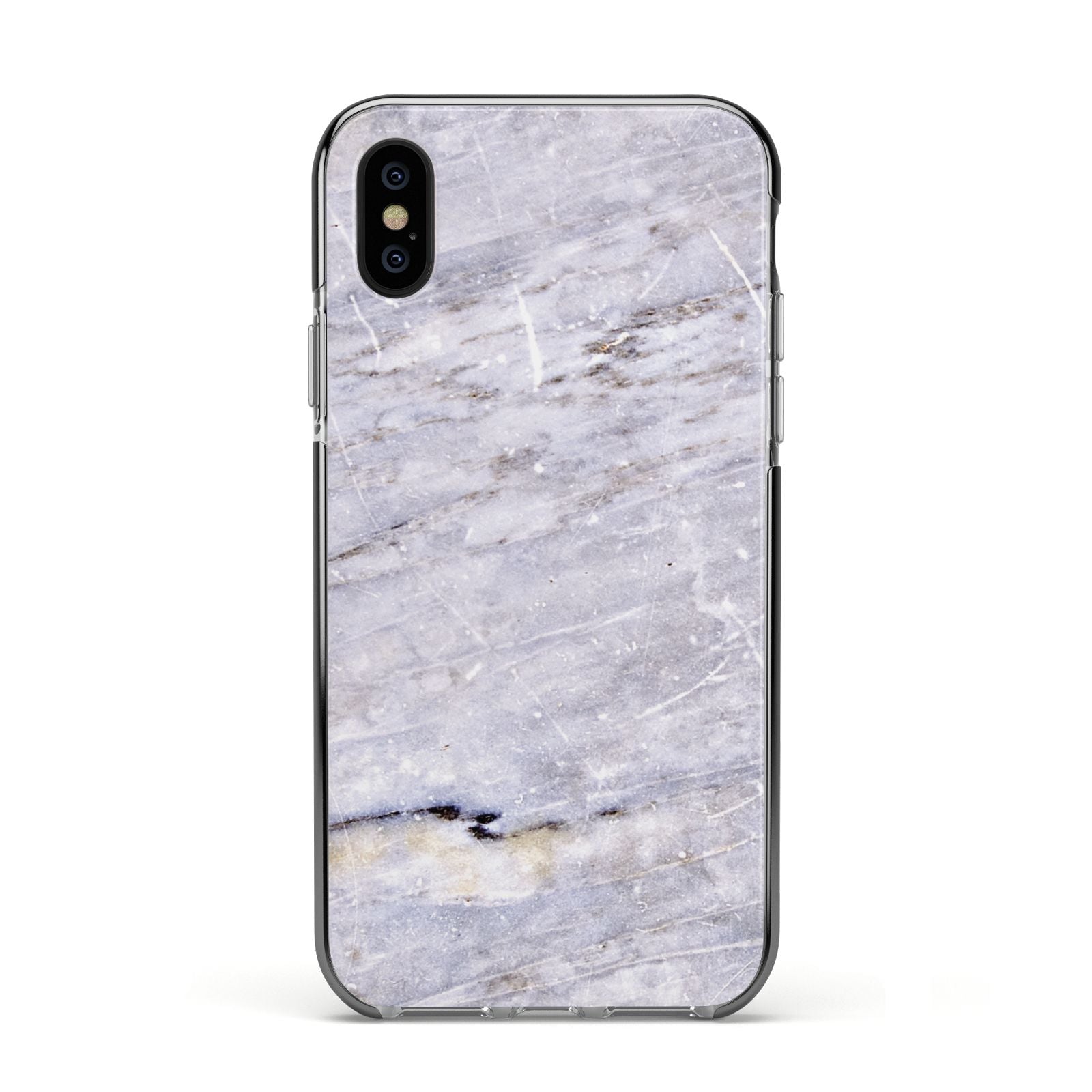 Faux Marble Mid Grey Apple iPhone Xs Impact Case Black Edge on Black Phone