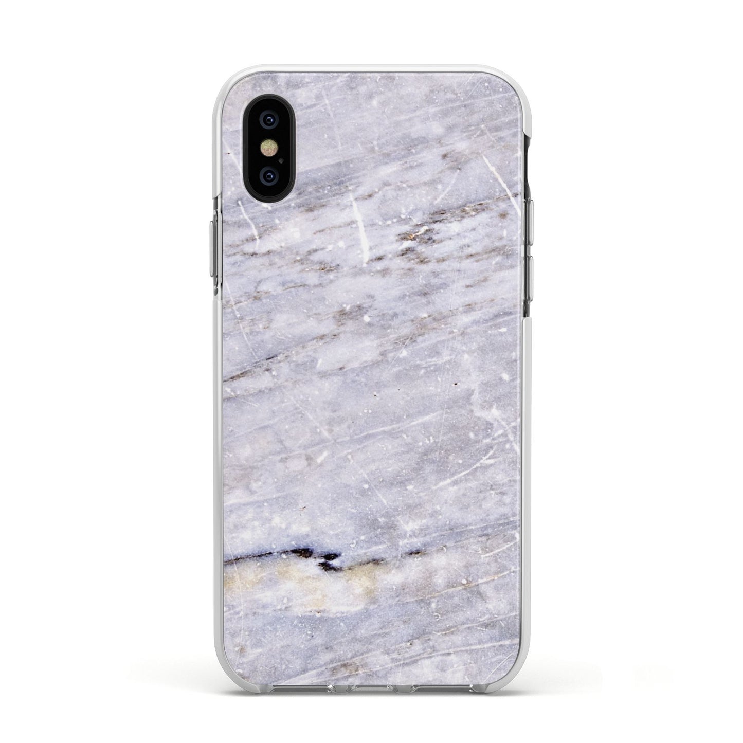 Faux Marble Mid Grey Apple iPhone Xs Impact Case White Edge on Black Phone