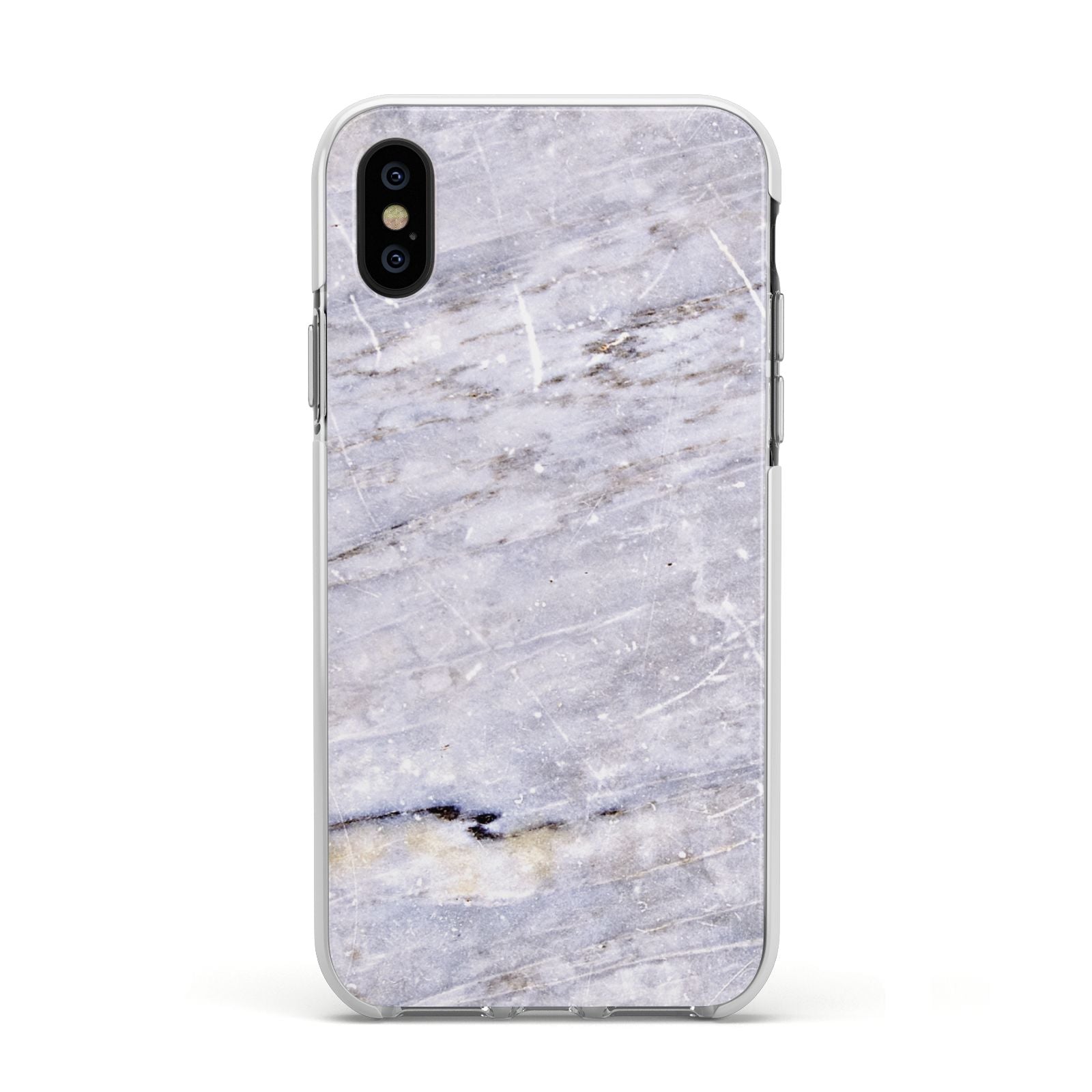 Faux Marble Mid Grey Apple iPhone Xs Impact Case White Edge on Black Phone