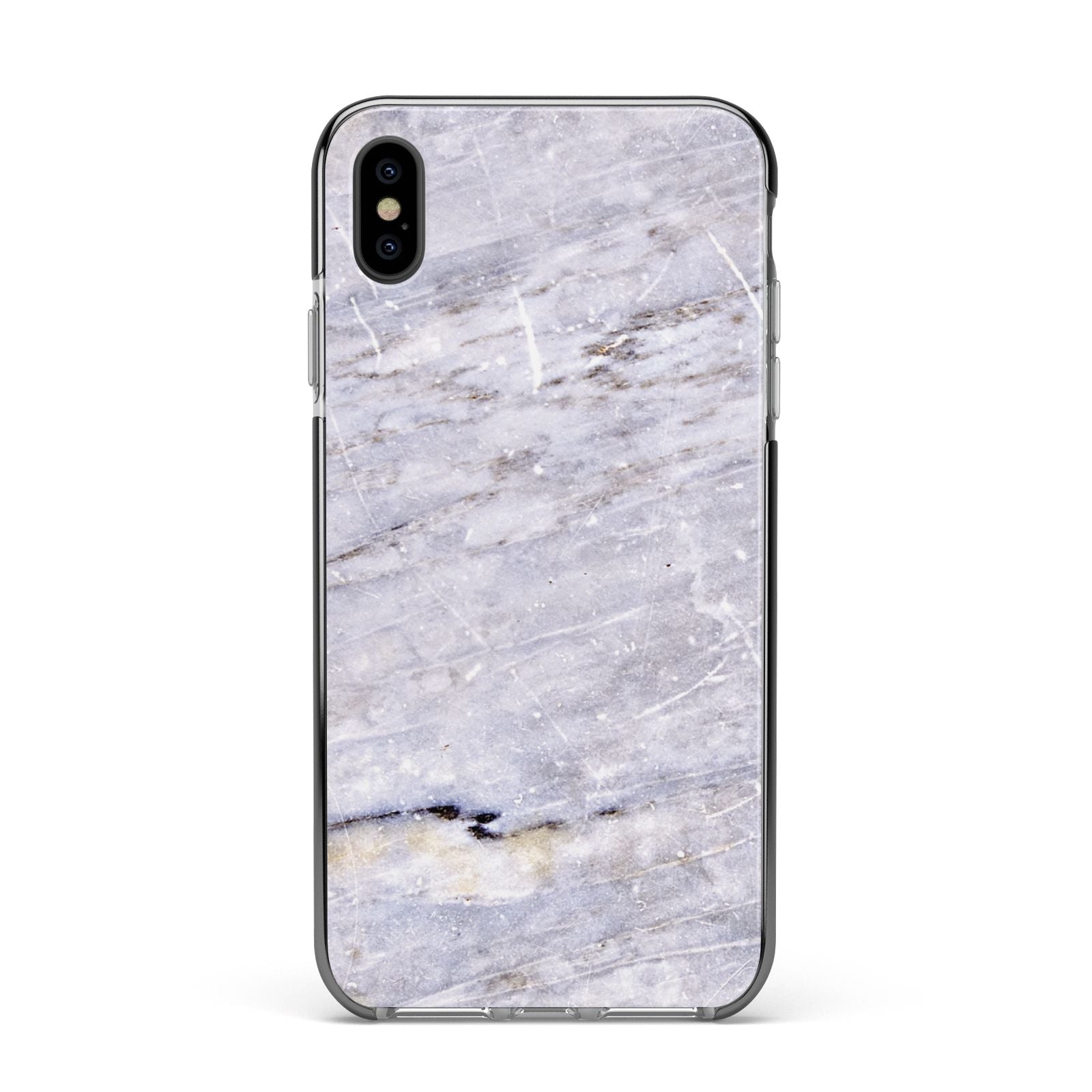 Faux Marble Mid Grey Apple iPhone Xs Max Impact Case Black Edge on Black Phone