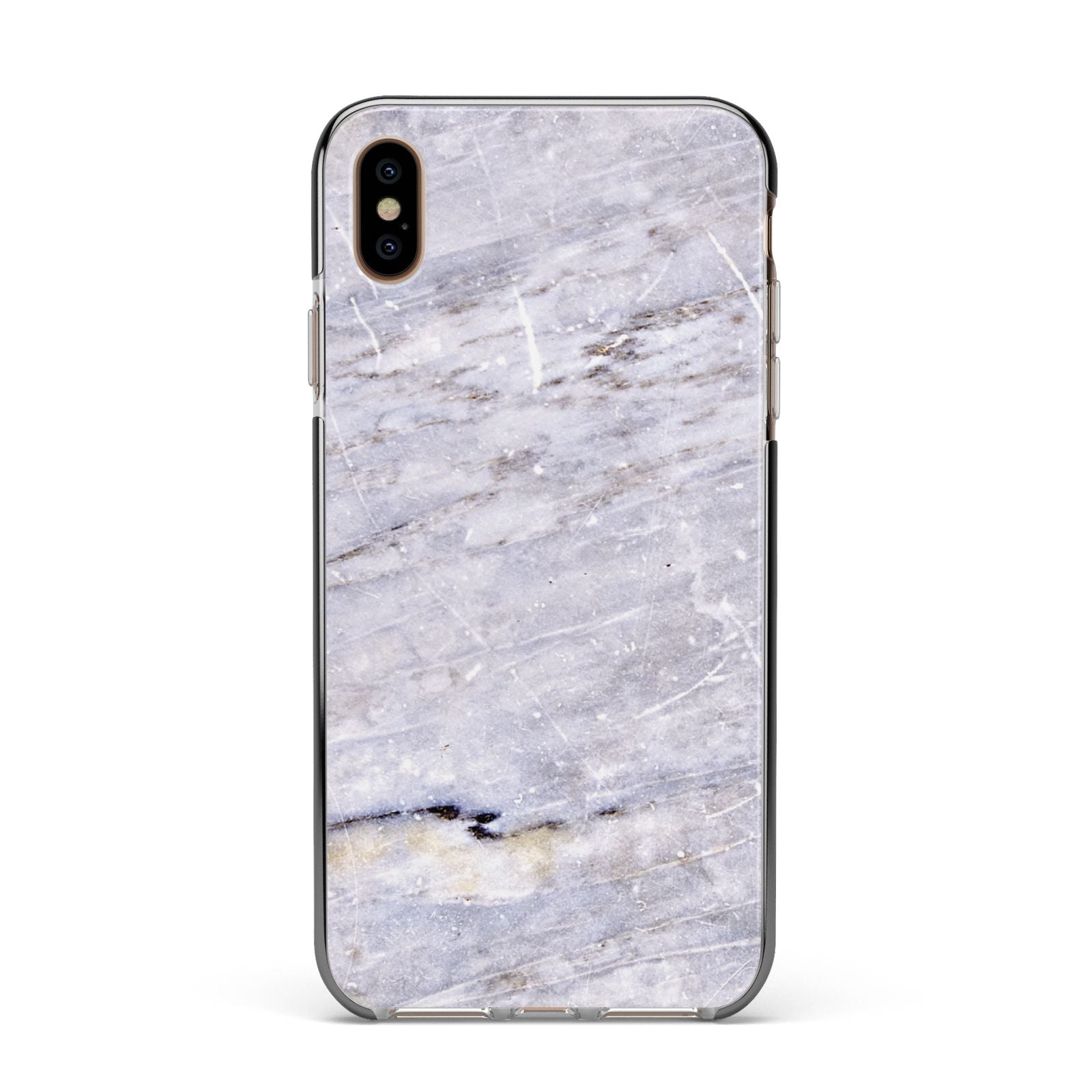 Faux Marble Mid Grey Apple iPhone Xs Max Impact Case Black Edge on Gold Phone