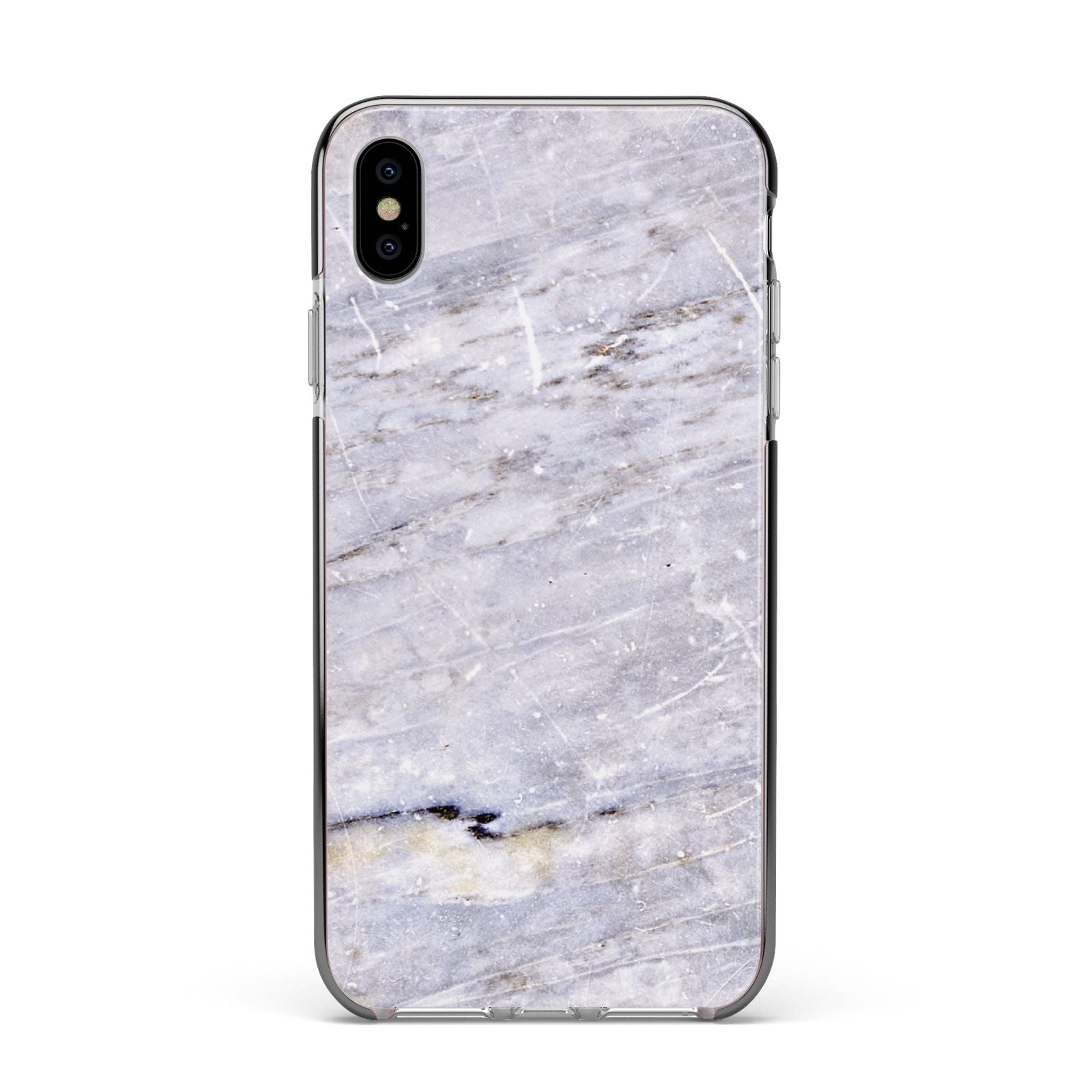 Faux Marble Mid Grey Apple iPhone Xs Max Impact Case Black Edge on Silver Phone