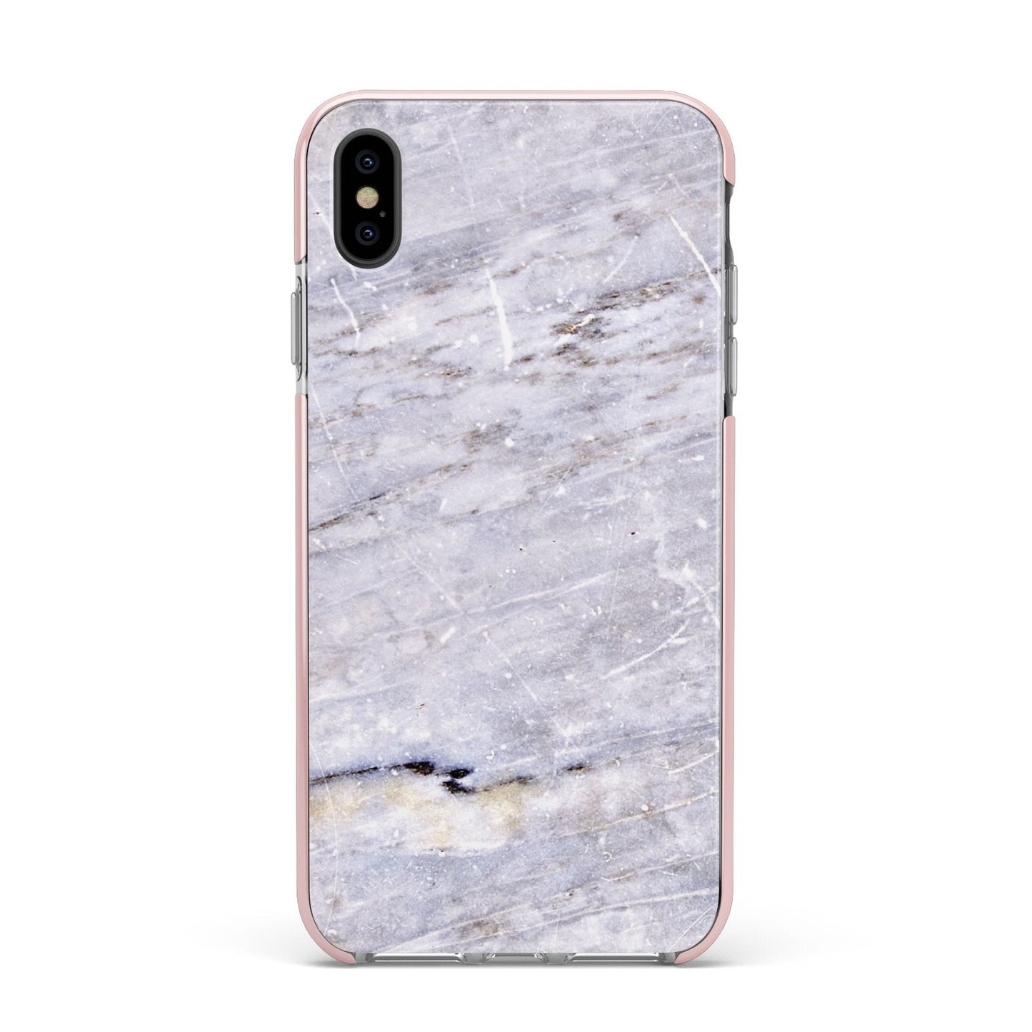 Faux Marble Mid Grey Apple iPhone Xs Max Impact Case Pink Edge on Black Phone