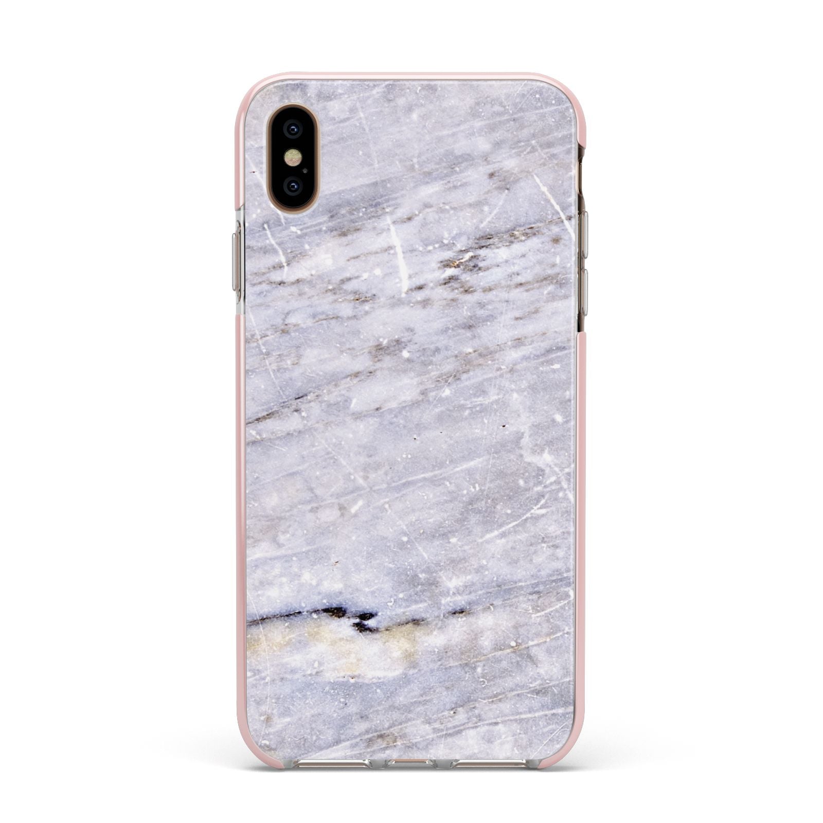 Faux Marble Mid Grey Apple iPhone Xs Max Impact Case Pink Edge on Gold Phone