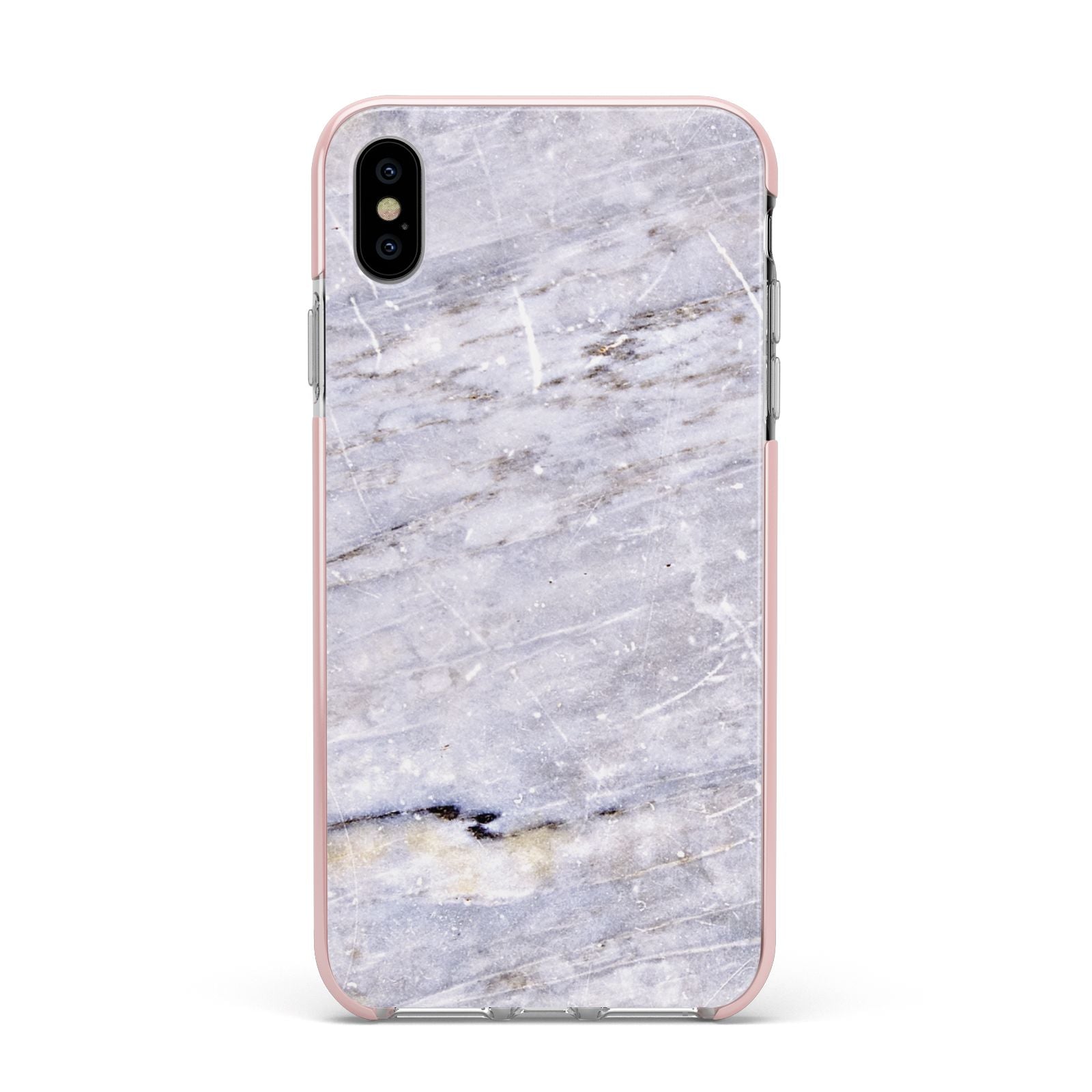 Faux Marble Mid Grey Apple iPhone Xs Max Impact Case Pink Edge on Silver Phone