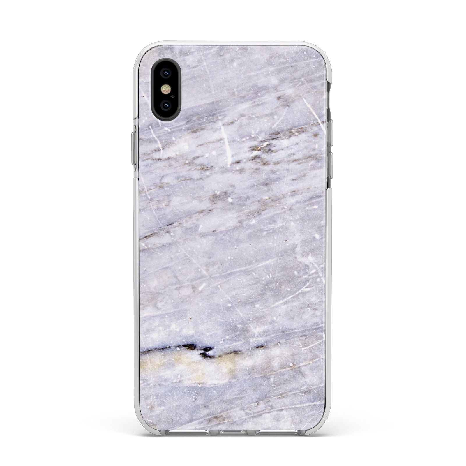 Faux Marble Mid Grey Apple iPhone Xs Max Impact Case White Edge on Black Phone