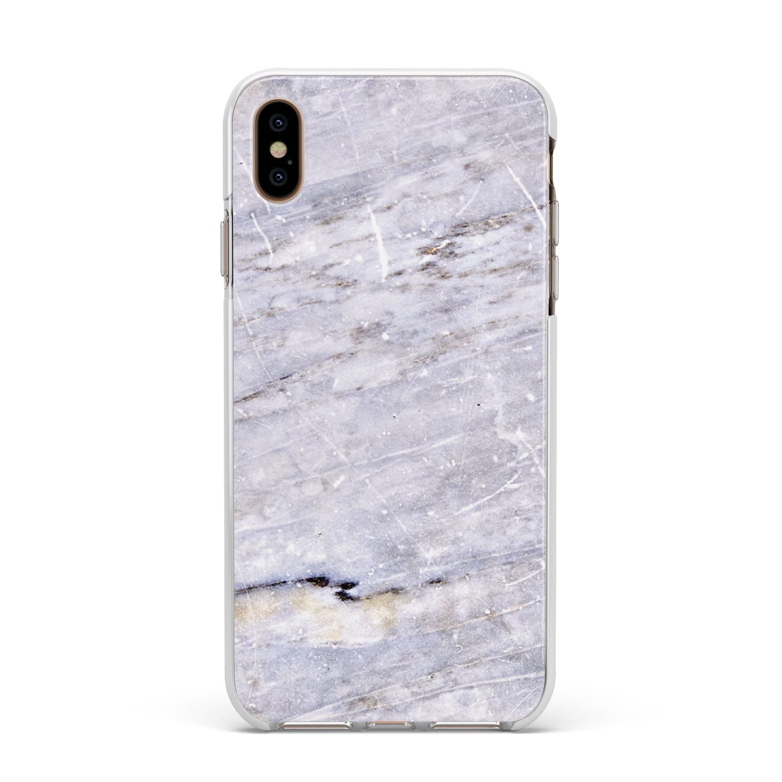 Faux Marble Mid Grey Apple iPhone Xs Max Impact Case White Edge on Gold Phone