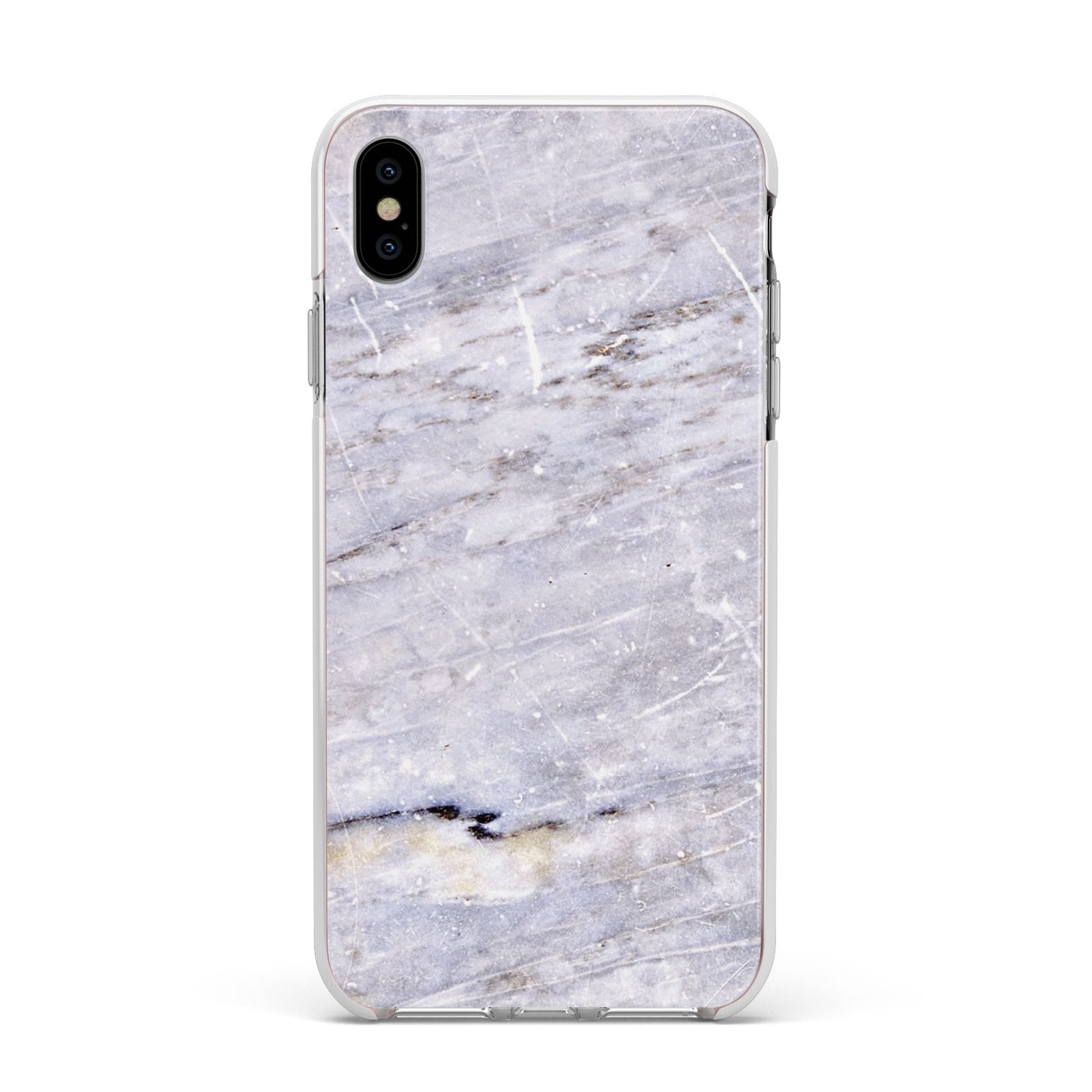 Faux Marble Mid Grey Apple iPhone Xs Max Impact Case White Edge on Silver Phone