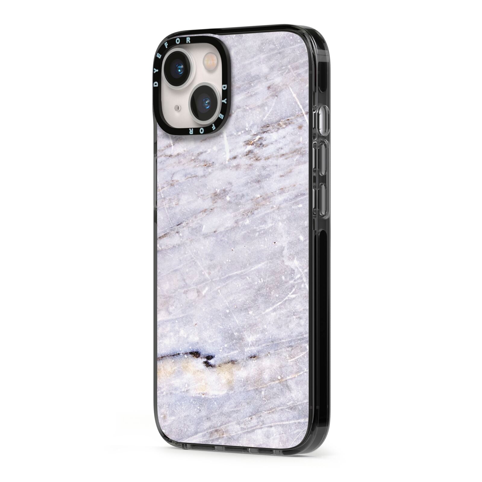 Faux Marble Mid Grey iPhone 13 Black Impact Case Side Angle on Silver phone