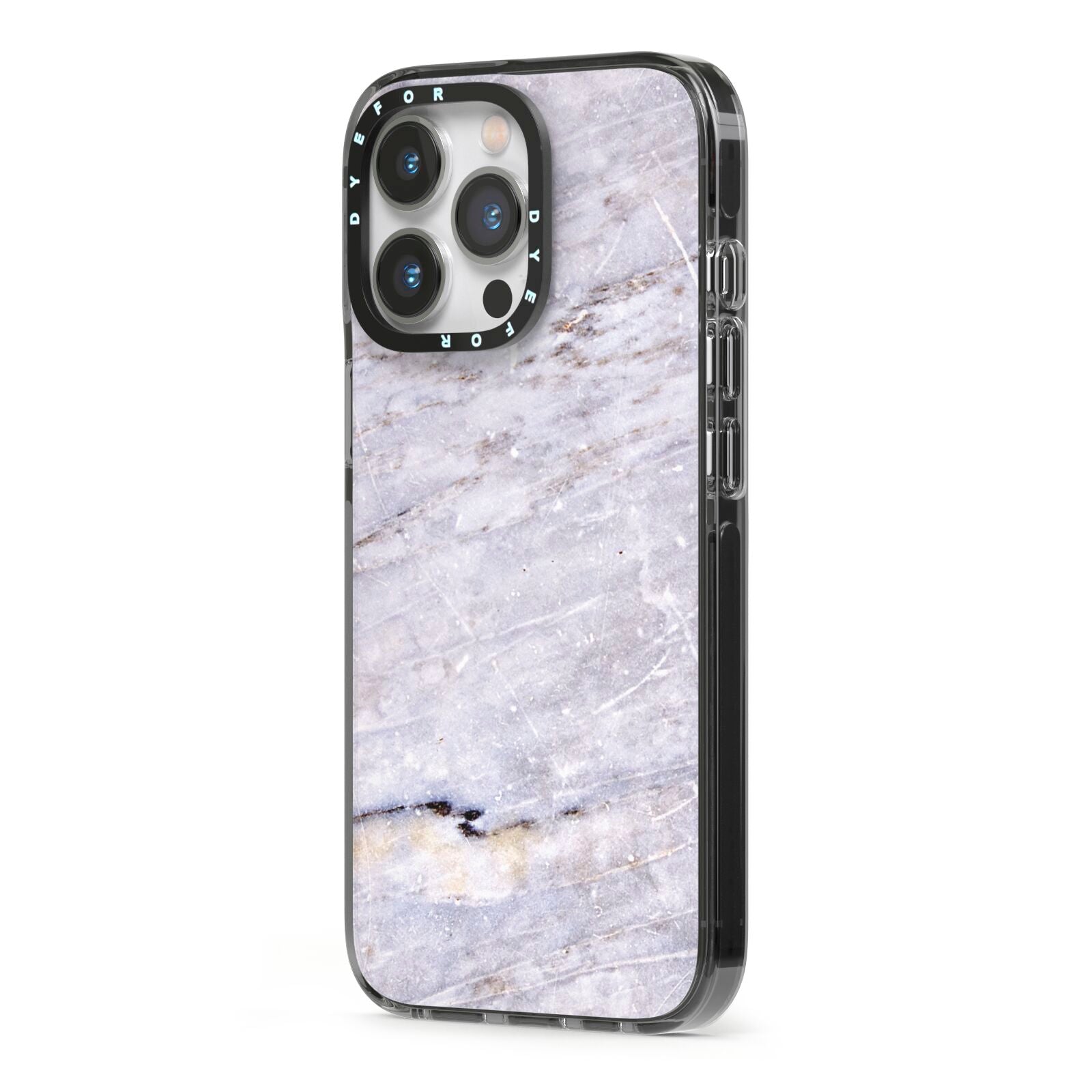 Faux Marble Mid Grey iPhone 13 Pro Black Impact Case Side Angle on Silver phone