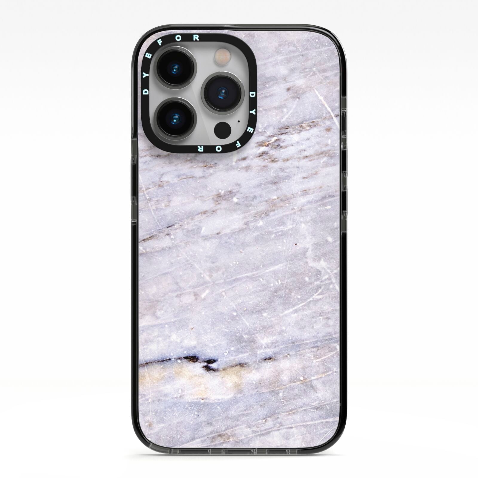 Faux Marble Mid Grey iPhone 13 Pro Black Impact Case on Silver phone