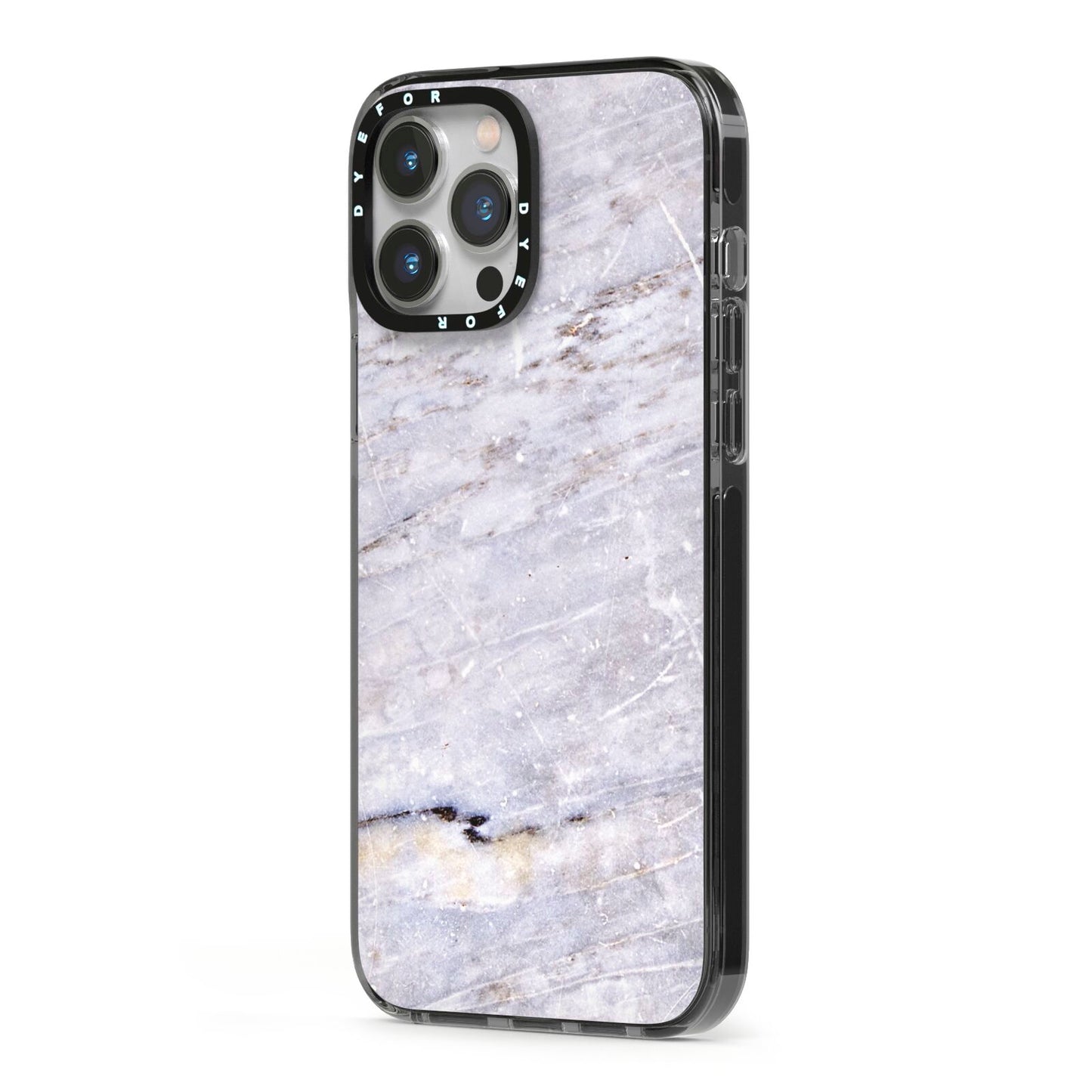 Faux Marble Mid Grey iPhone 13 Pro Max Black Impact Case Side Angle on Silver phone