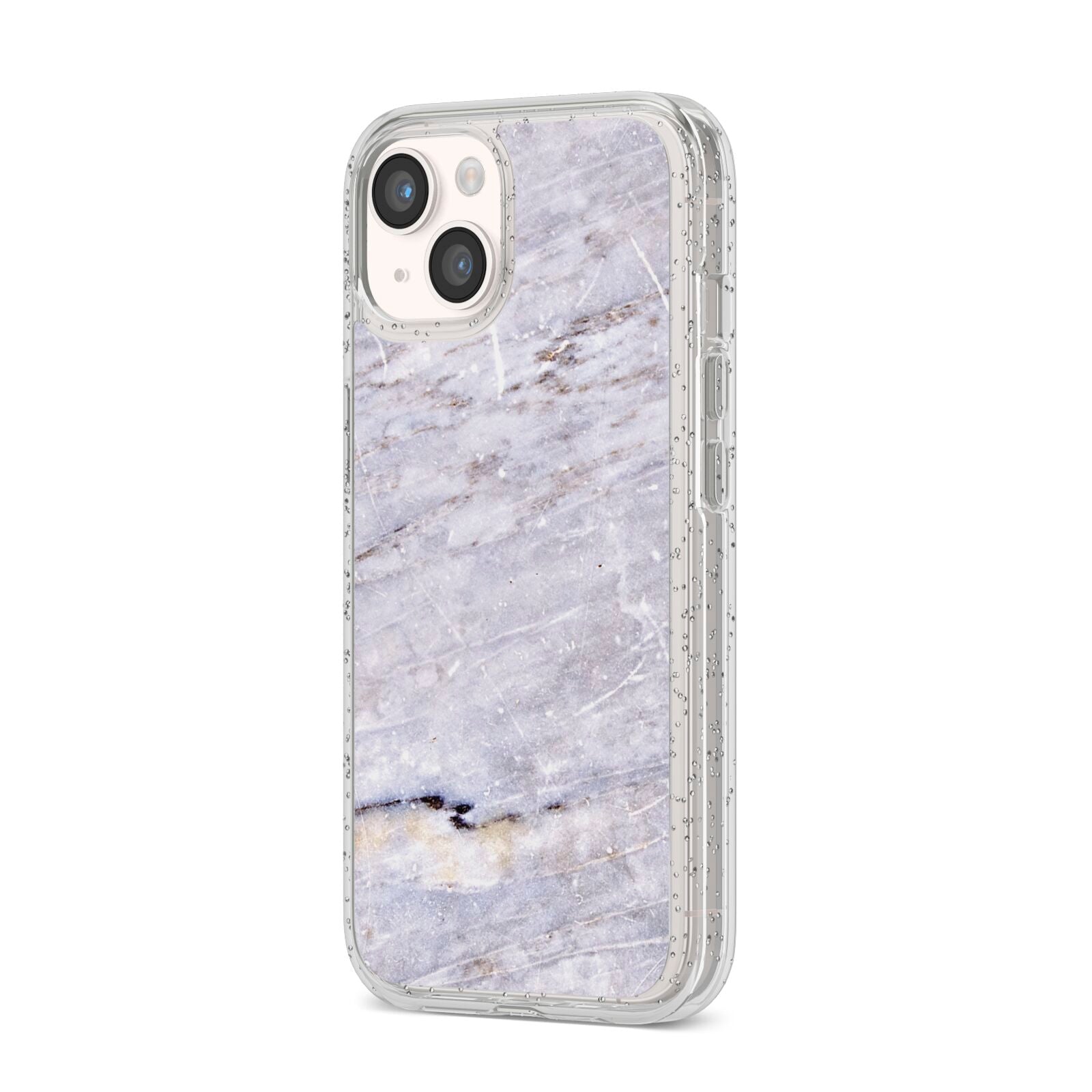 Faux Marble Mid Grey iPhone 14 Glitter Tough Case Starlight Angled Image