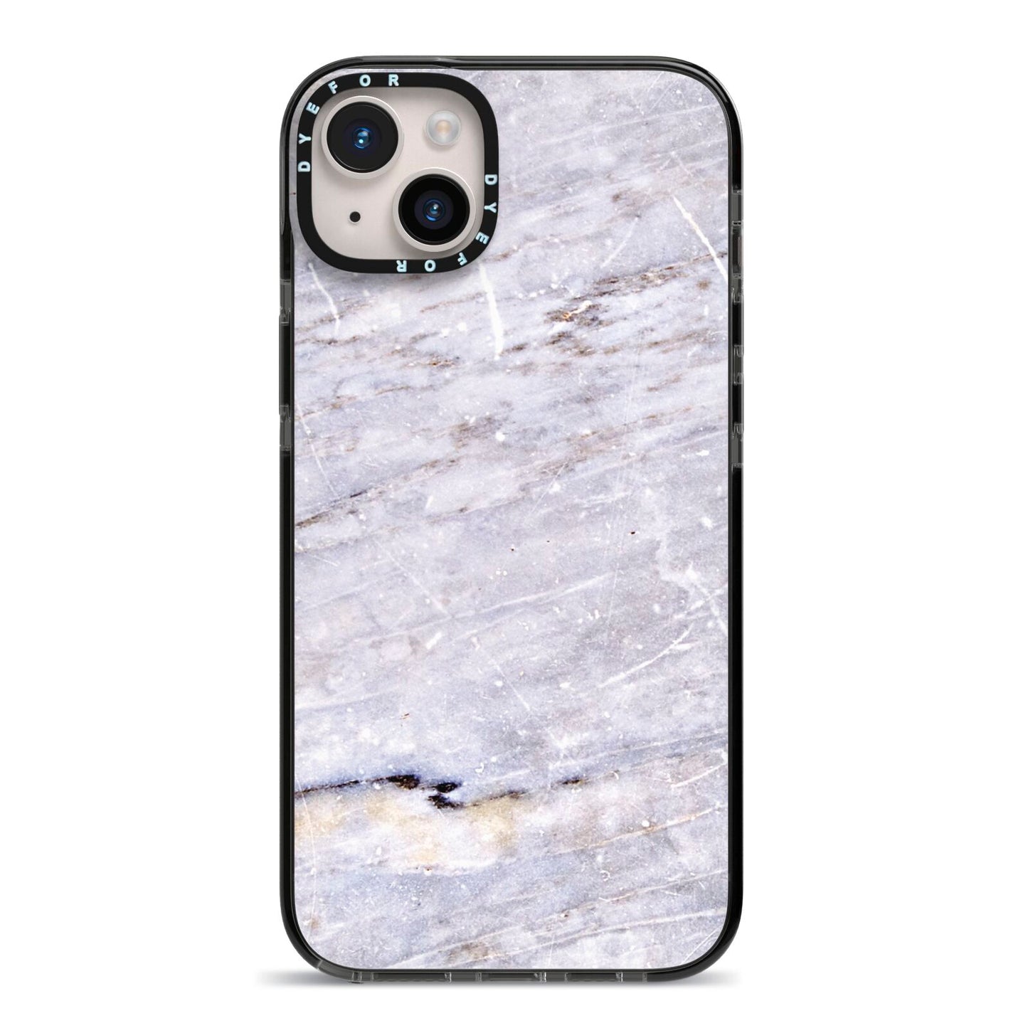 Faux Marble Mid Grey iPhone 14 Plus Black Impact Case on Silver phone