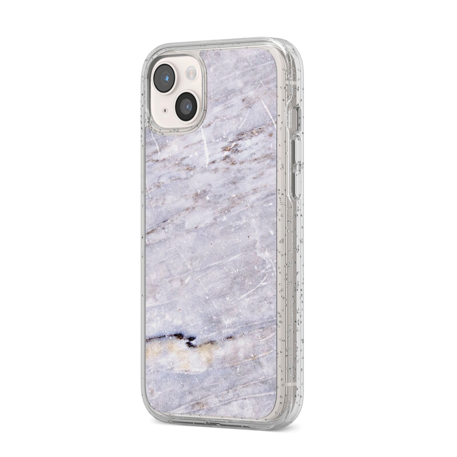 Faux Marble Mid Grey iPhone 14 Plus Glitter Tough Case Starlight Angled Image