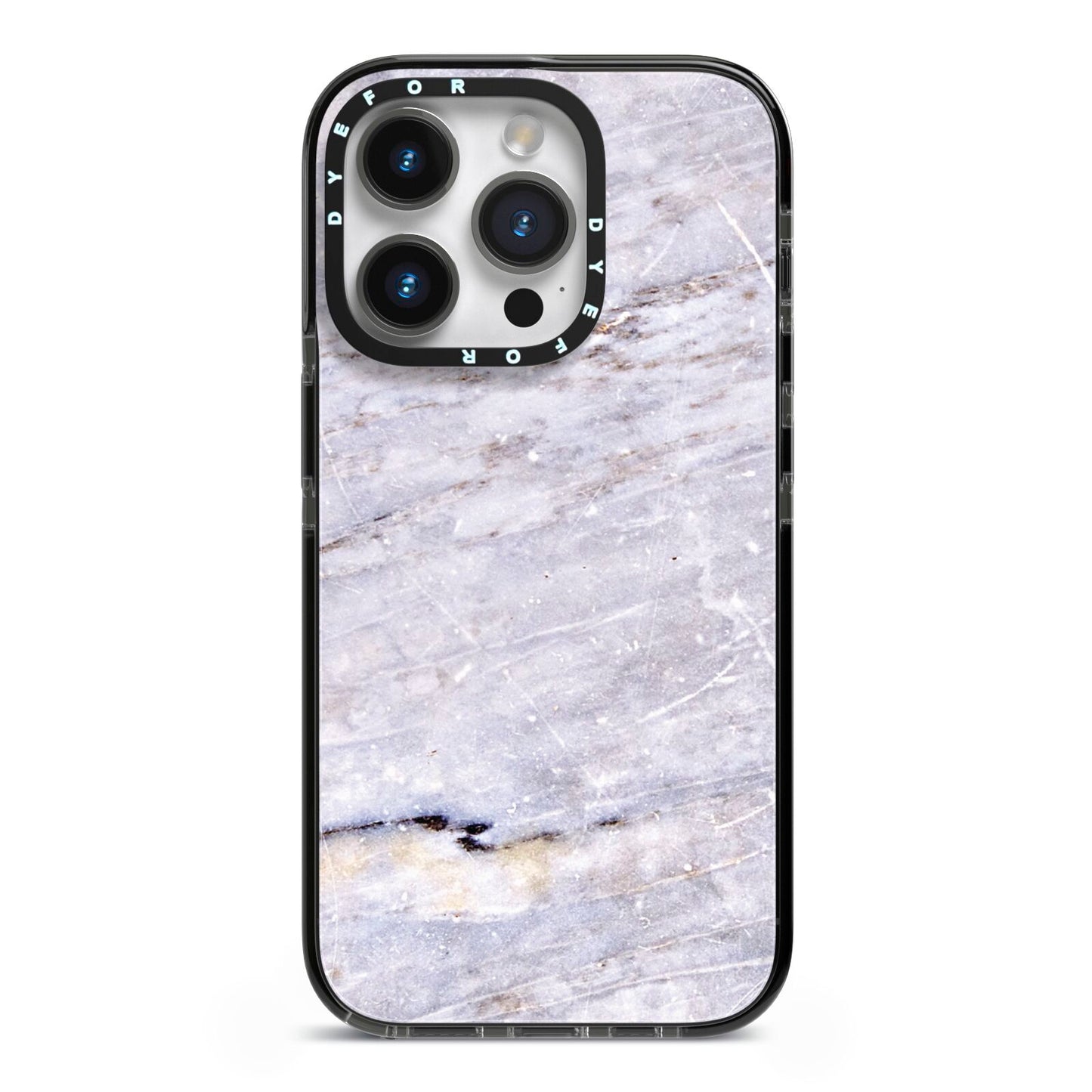 Faux Marble Mid Grey iPhone 14 Pro Black Impact Case on Silver phone