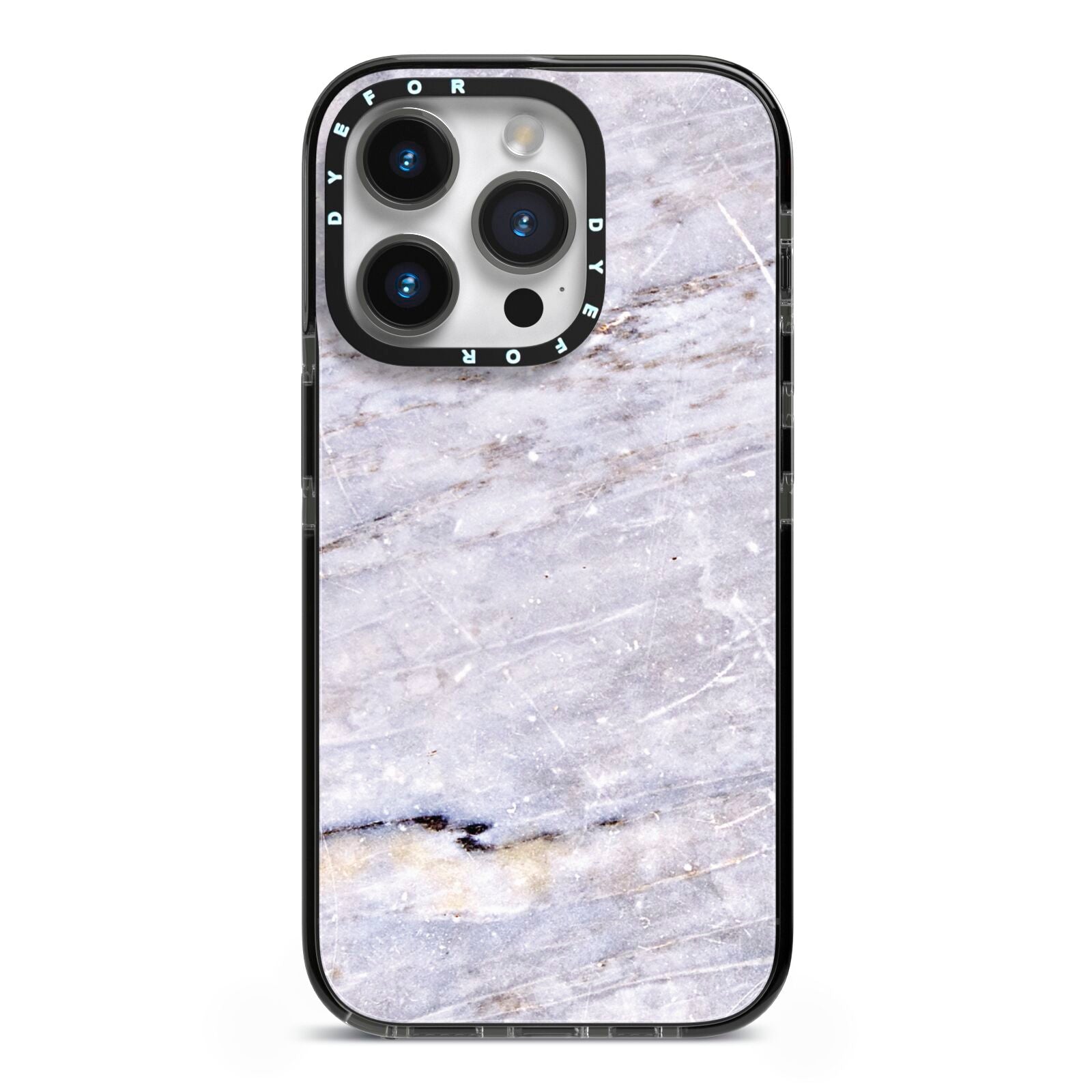 Faux Marble Mid Grey iPhone 14 Pro Black Impact Case on Silver phone