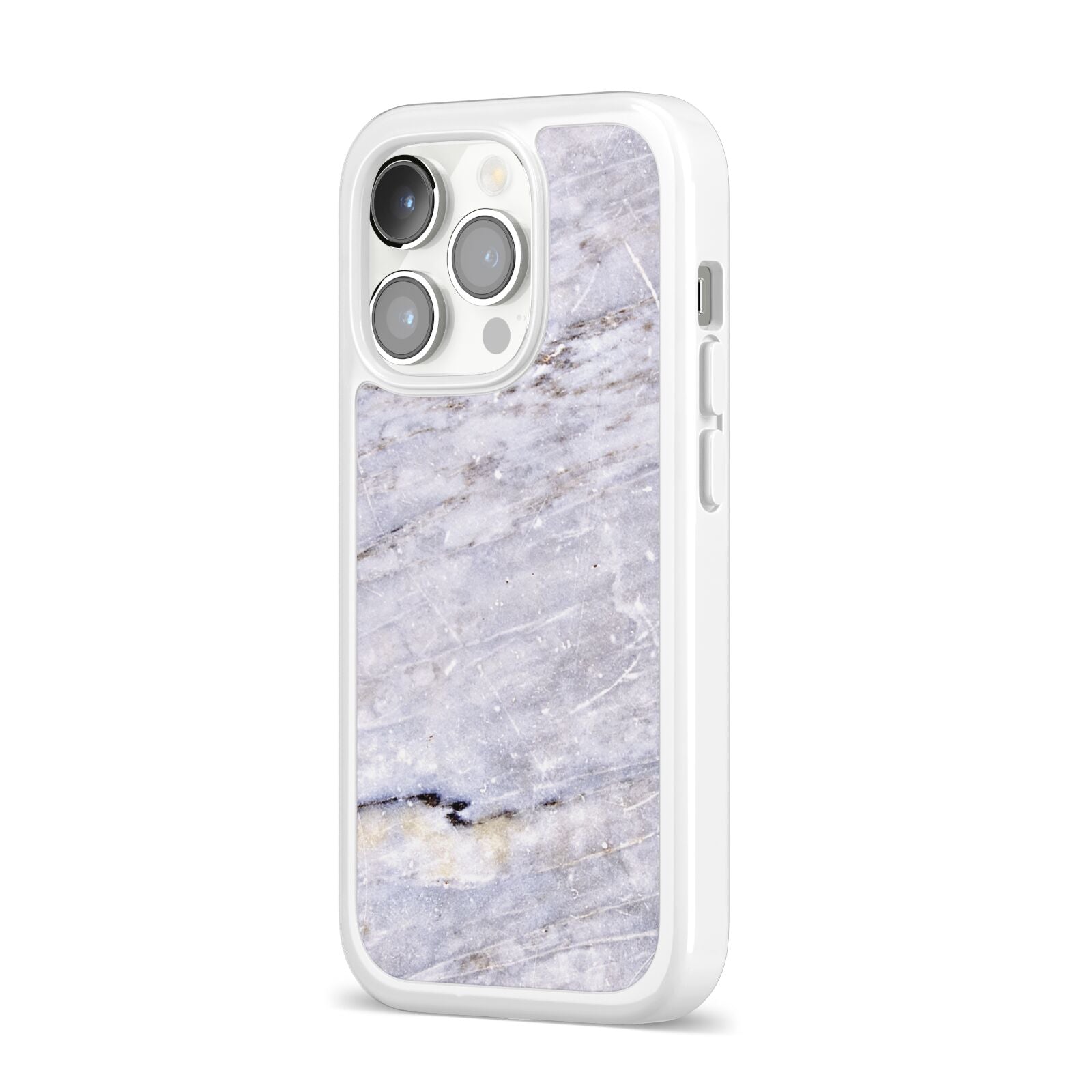 Faux Marble Mid Grey iPhone 14 Pro Clear Tough Case Silver Angled Image