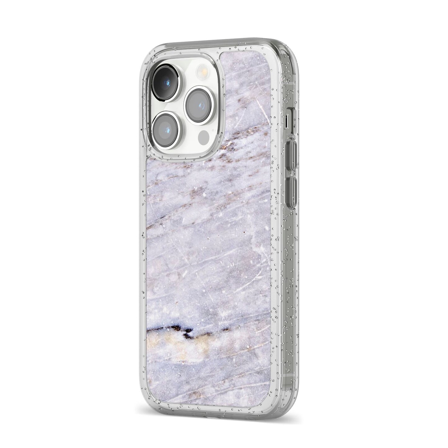 Faux Marble Mid Grey iPhone 14 Pro Glitter Tough Case Silver Angled Image