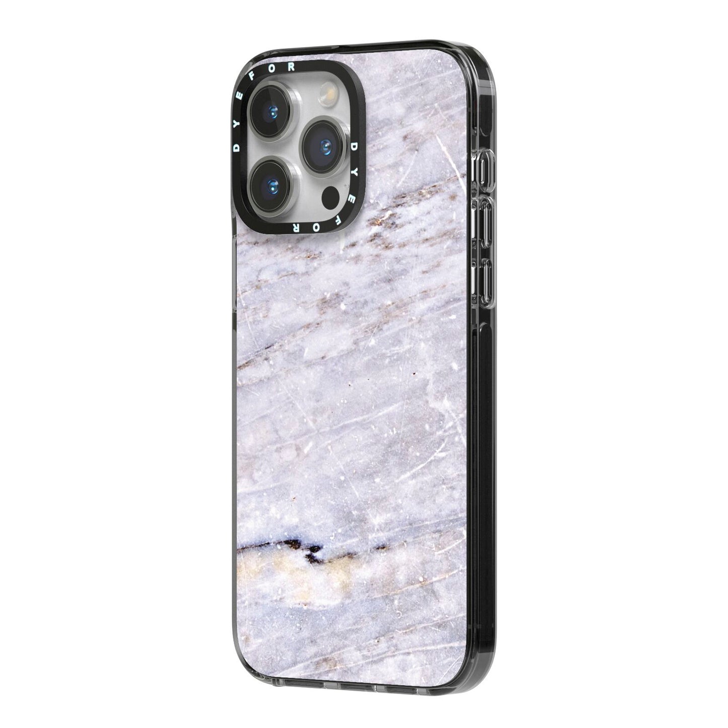 Faux Marble Mid Grey iPhone 14 Pro Max Black Impact Case Side Angle on Silver phone