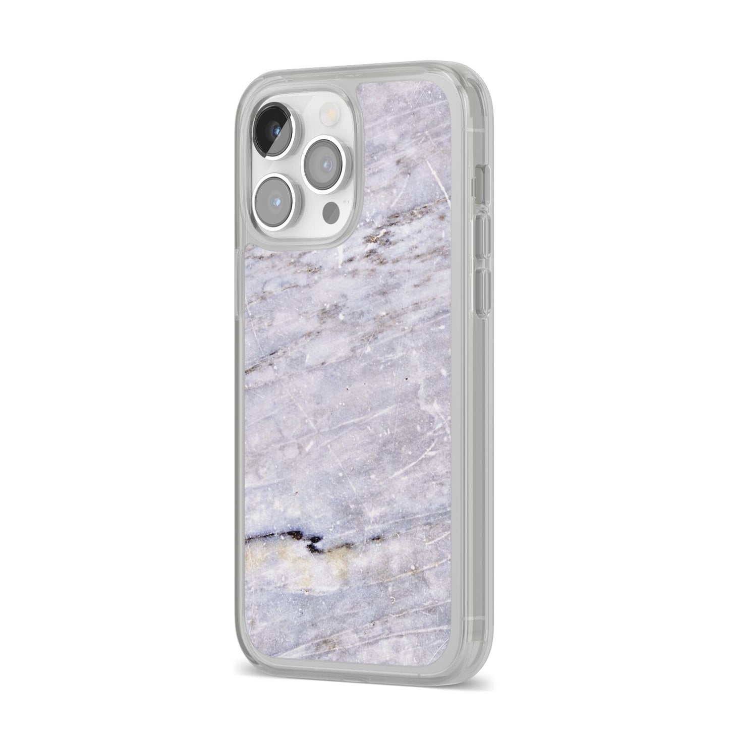 Faux Marble Mid Grey iPhone 14 Pro Max Clear Tough Case Silver Angled Image