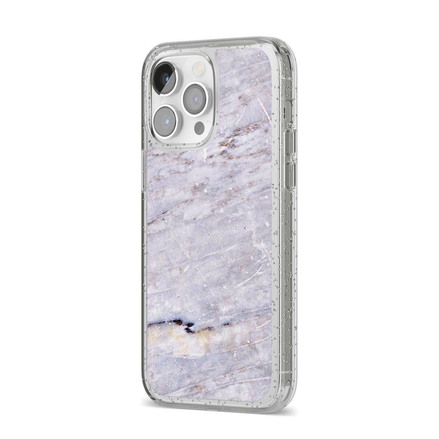 Faux Marble Mid Grey iPhone 14 Pro Max Glitter Tough Case Silver Angled Image