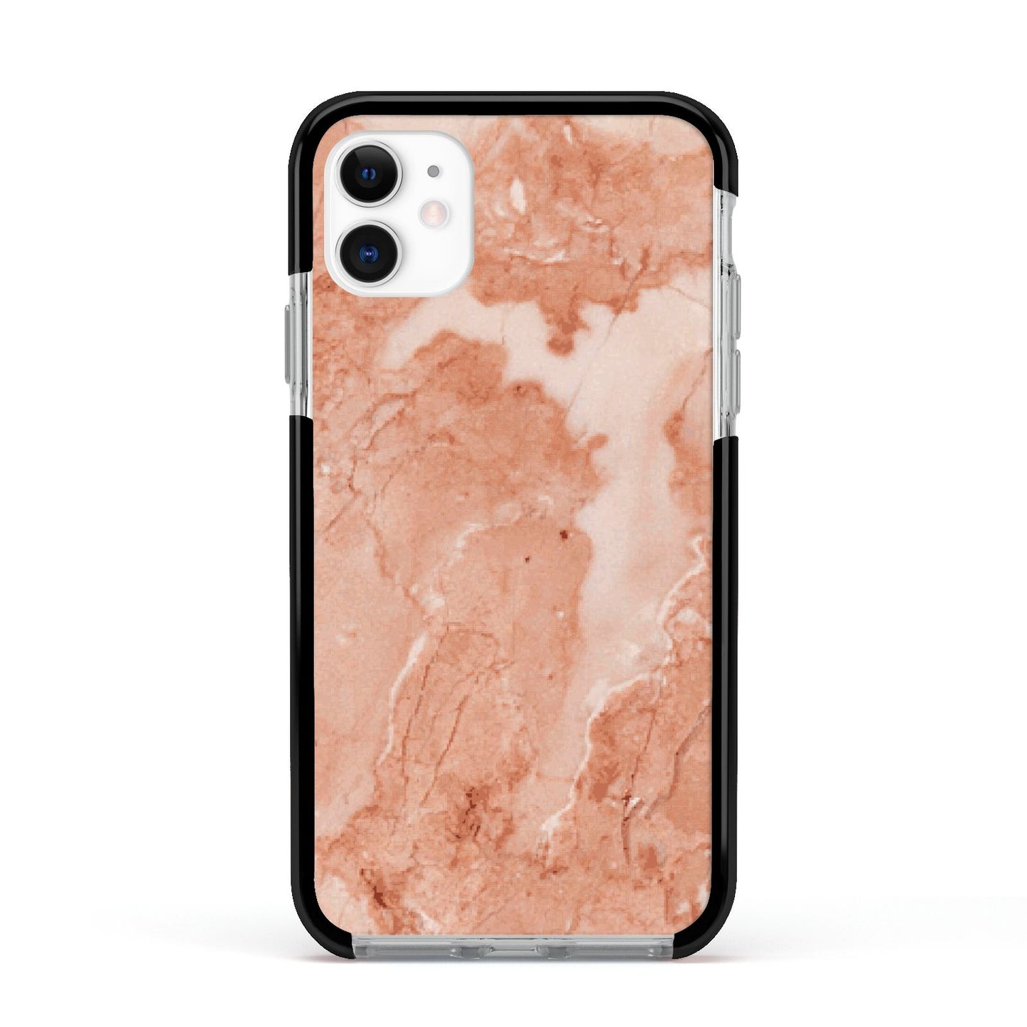 Faux Marble Red Apple iPhone 11 in White with Black Impact Case