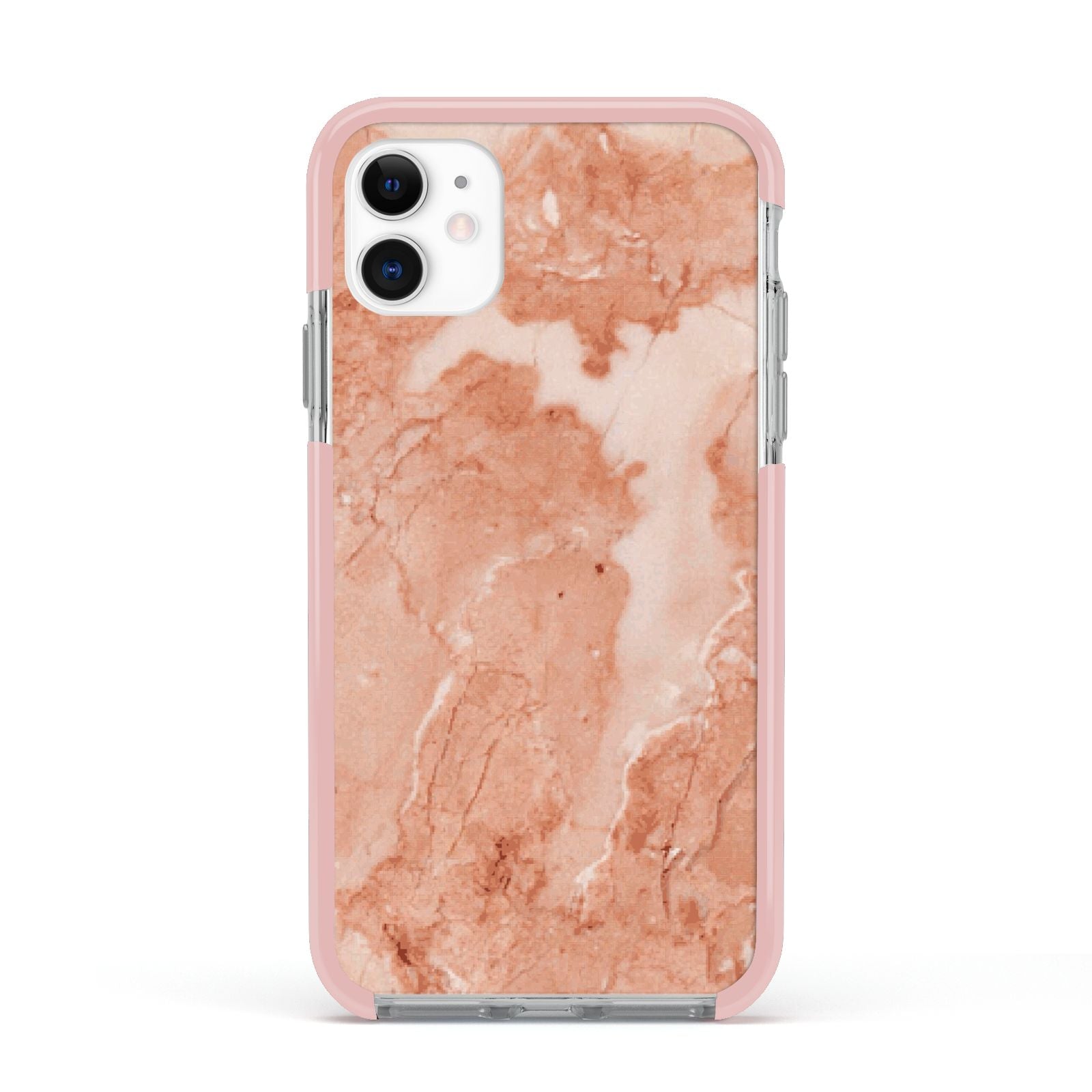 Faux Marble Red Apple iPhone 11 in White with Pink Impact Case