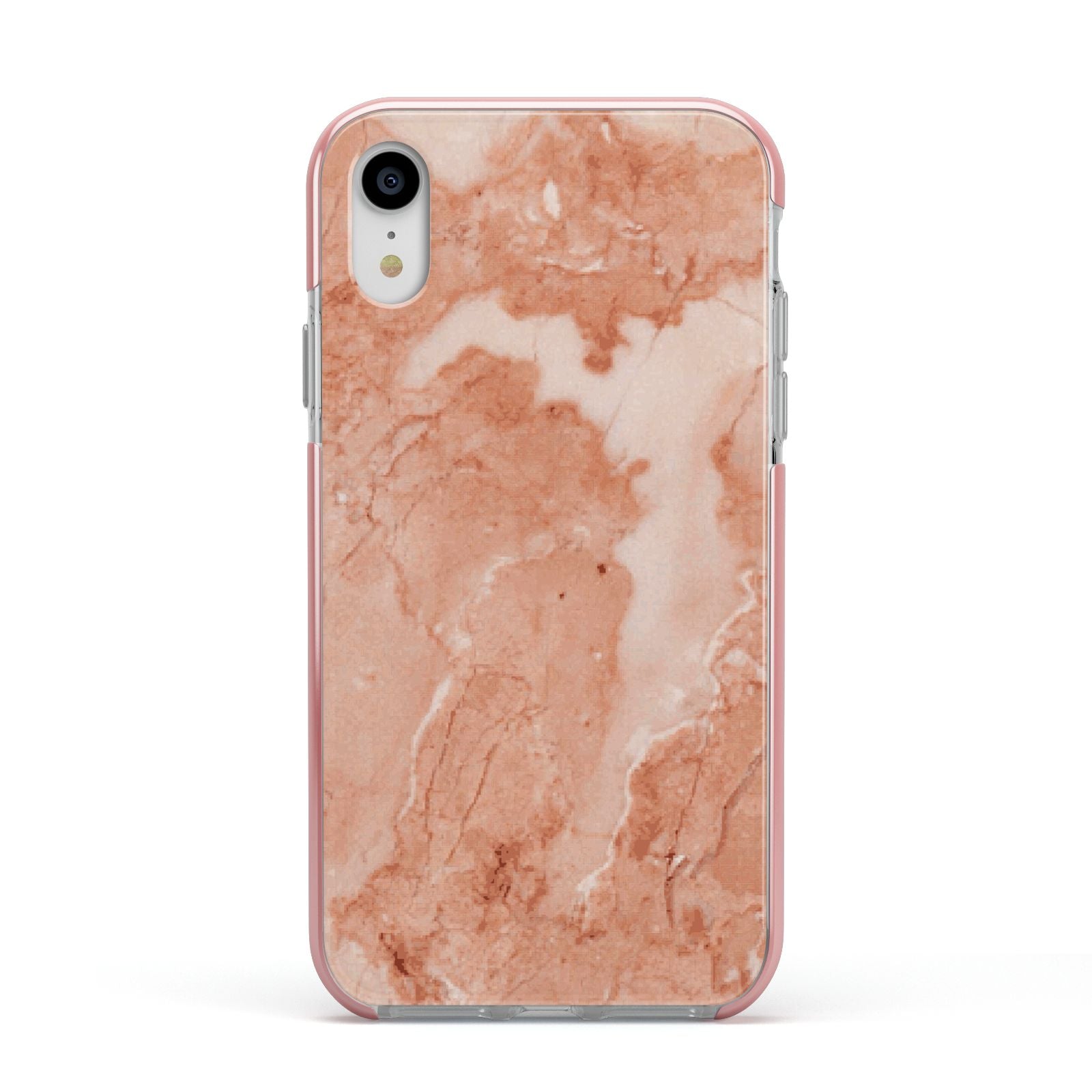 Faux Marble Red Apple iPhone XR Impact Case Pink Edge on Silver Phone