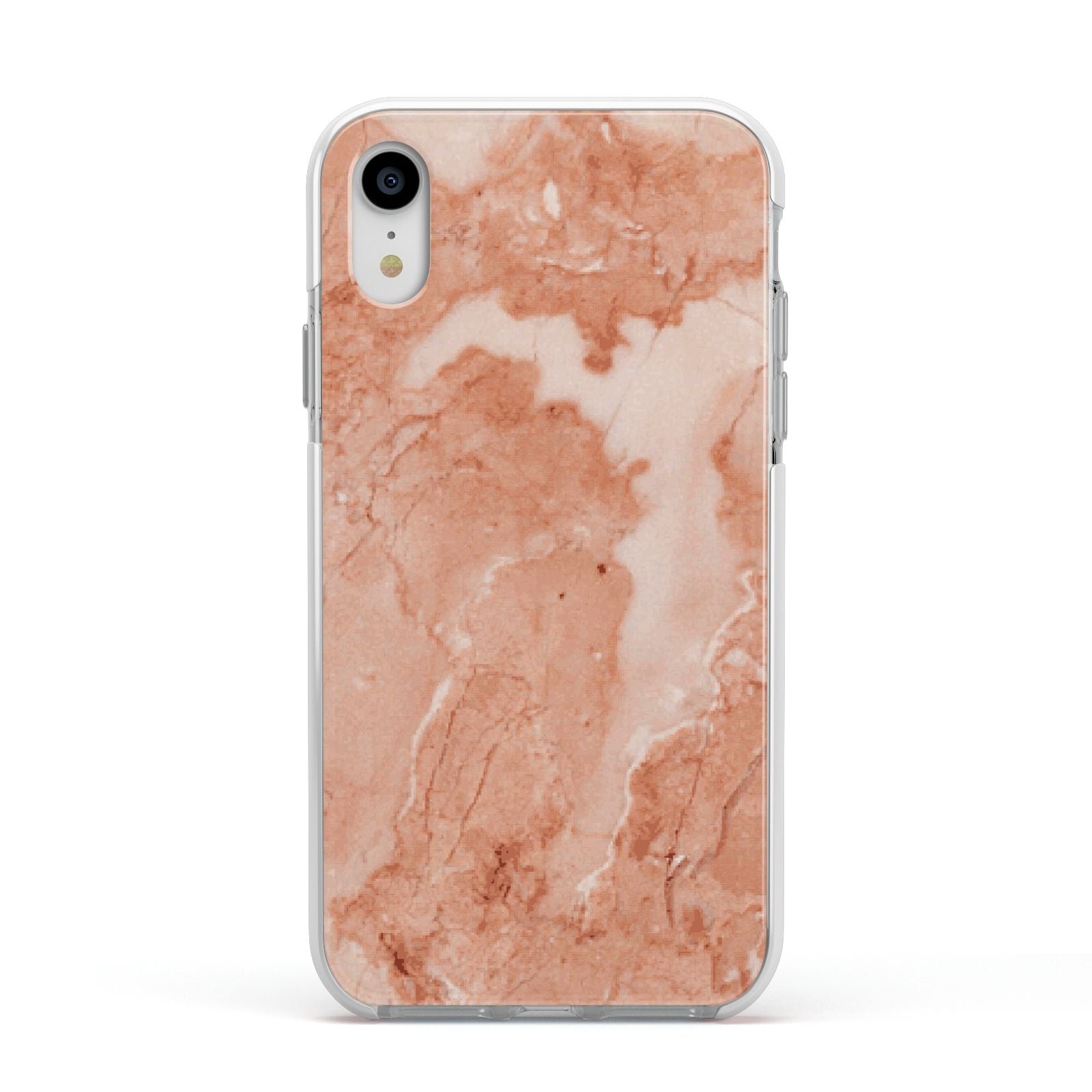 Faux Marble Red Apple iPhone XR Impact Case White Edge on Silver Phone