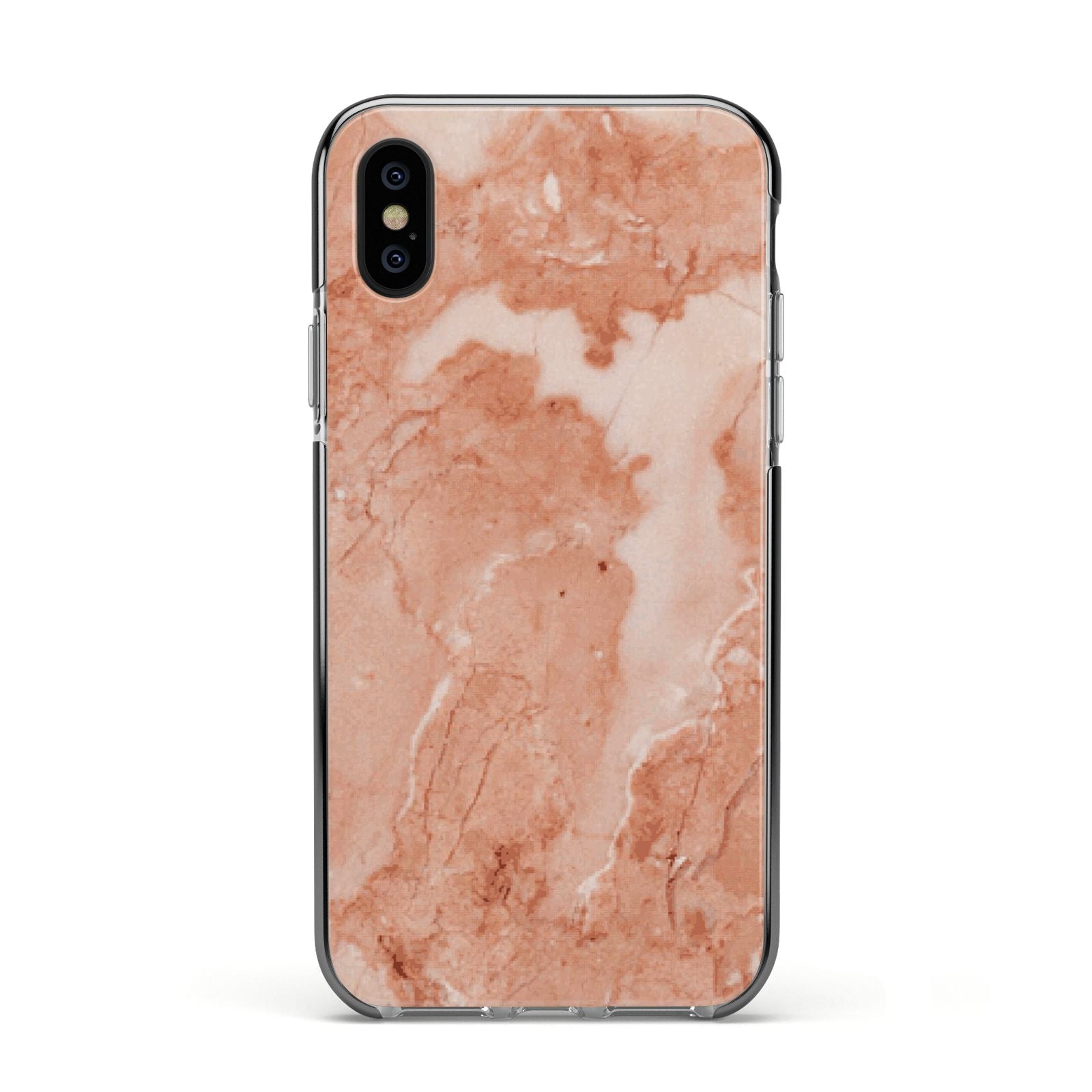 Faux Marble Red Apple iPhone Xs Impact Case Black Edge on Black Phone