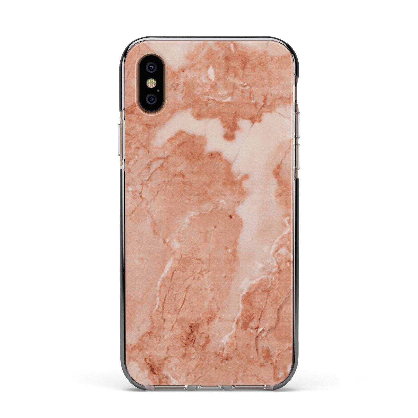 Faux Marble Red Apple iPhone Xs Impact Case Black Edge on Gold Phone