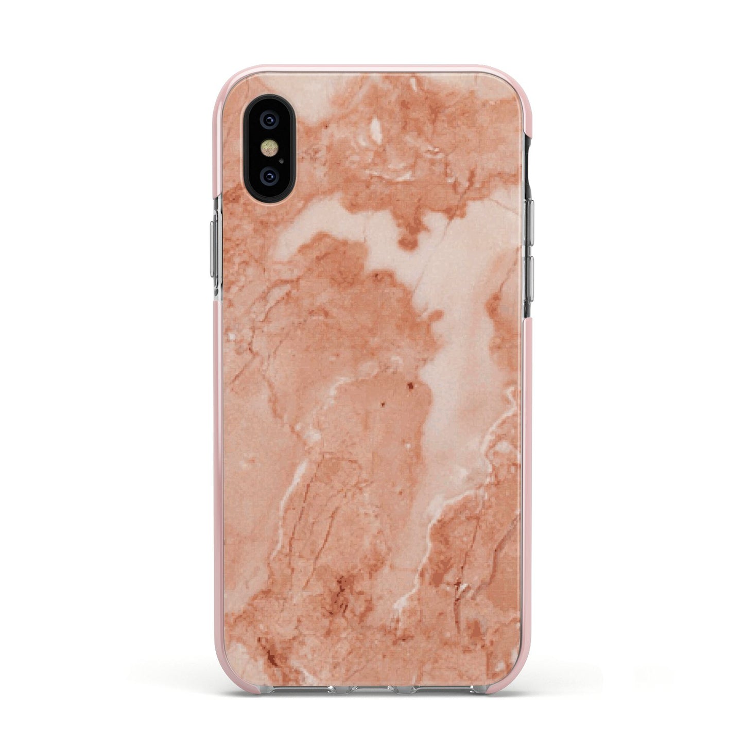 Faux Marble Red Apple iPhone Xs Impact Case Pink Edge on Black Phone